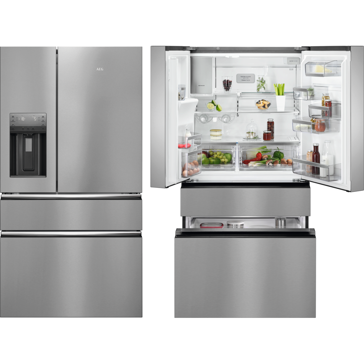 AEG 9000 MultiSwitch / French-Door Kühlschrank / WiFi-Vernetzung / 1781 mm / Gefrierschublade unten / Wasserspender / 617 L / CustomFlex – flexibles Türablagesystem / Fresh-Box-Schublade / NoFrost RMB954E9VX