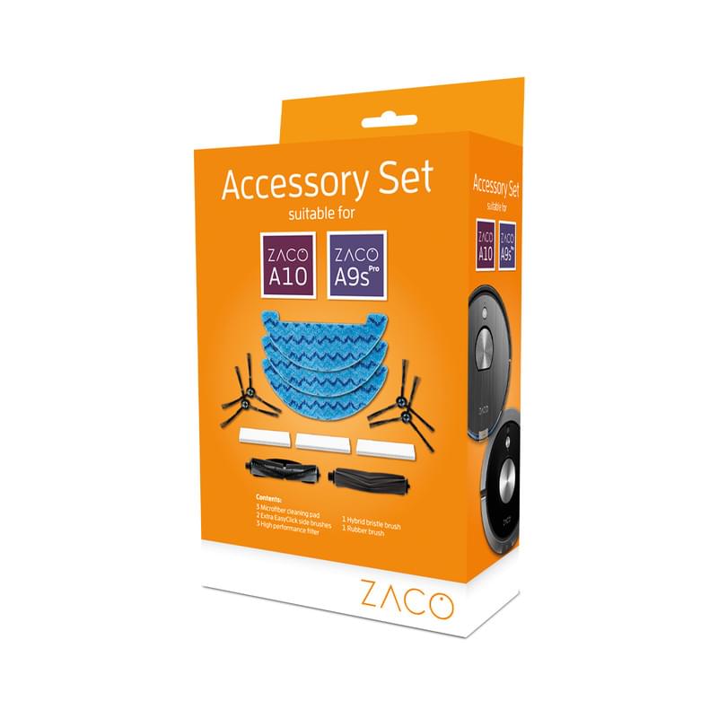 ZACO Zubehör-Set für A9s Pro & A10 3x Reinigungspads, 3x Hochleistungsfilter, 4x Seitenbürste, 1x Hauptbürste, 1x Gummibürste