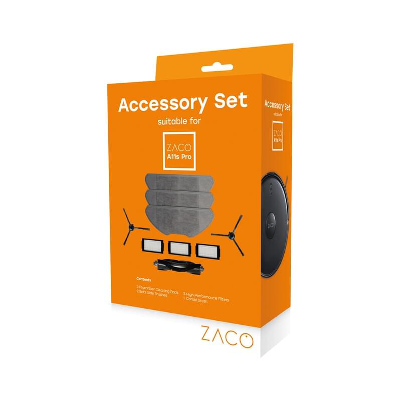 ZACO Zubehör-Set für A11S PRO 2x Seitenbürsten, 1x Kombibürste, 3x Feinpartikelfilter, 3x Mikrofasertücher