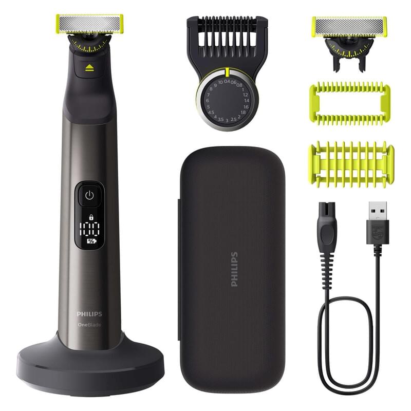 Philips QP6652/61 OneBlade Pro 360 Face+Body Bartschneider inkl. 2x Klingen + 1x Trimmeraufsatz + 1x Hautschutzaufsatz, +Premium case, +Ladestand