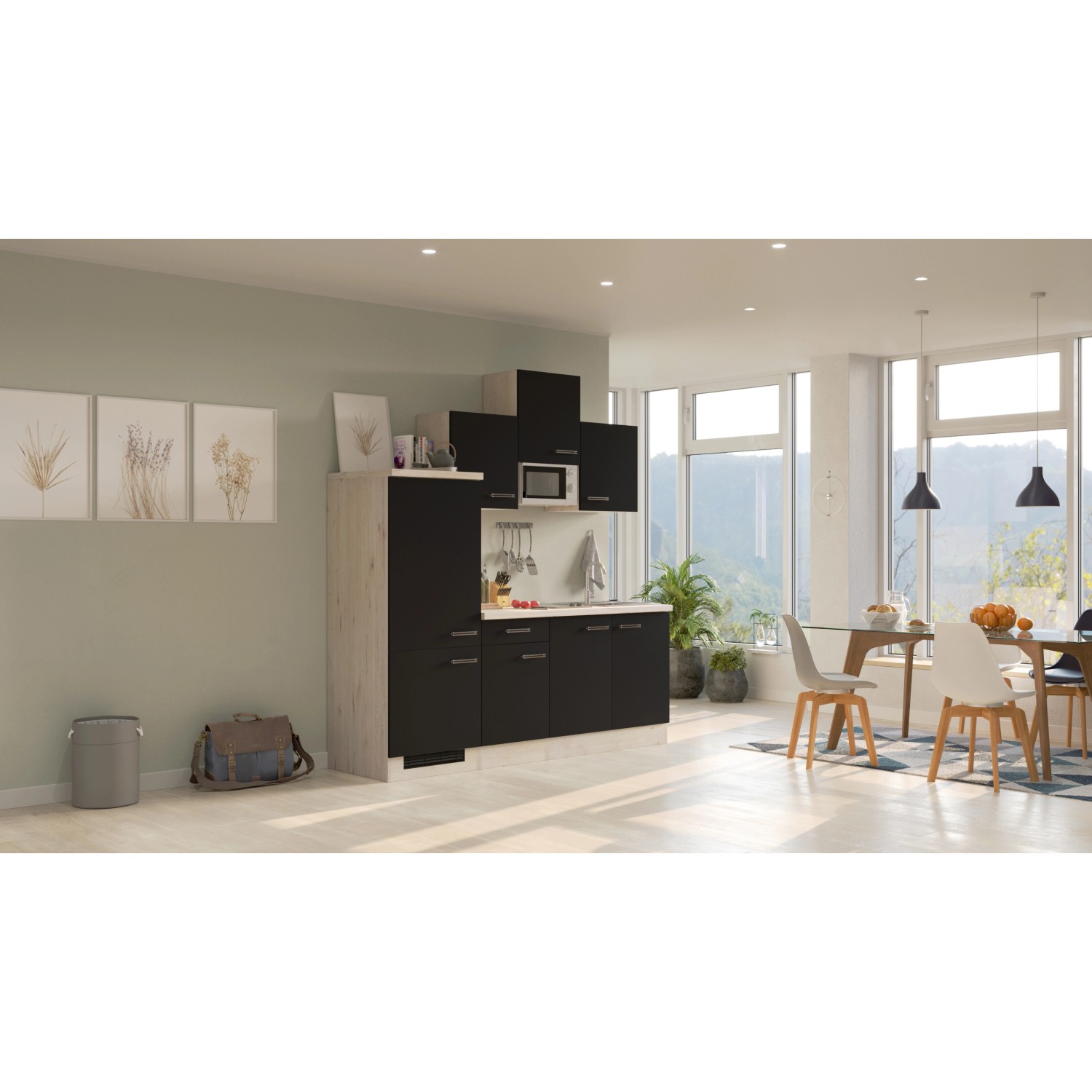 Flex-Well Exclusiv Küchenzeile Lara 210 cm Anthrazit - San Remo Eiche