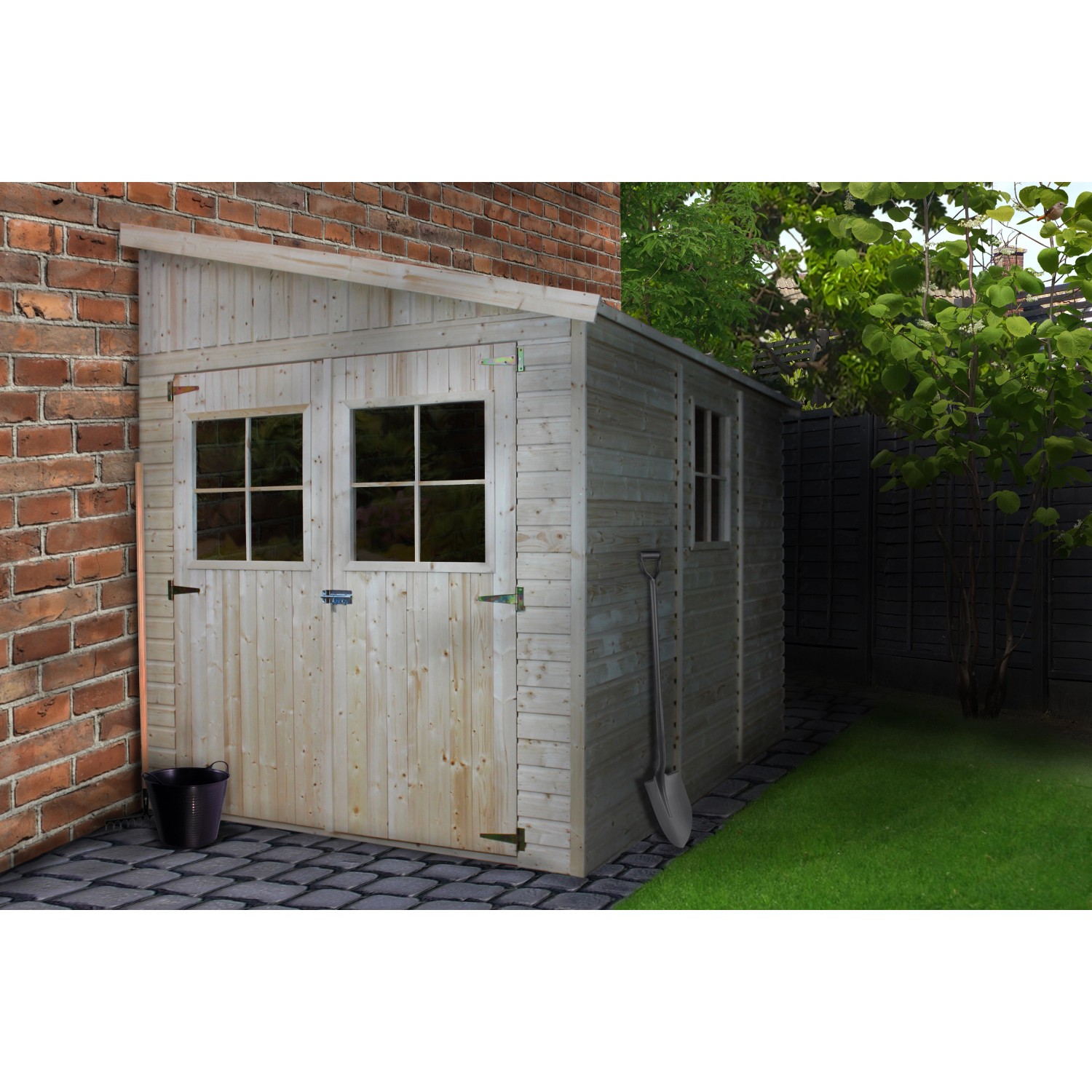 Timbela Anbau-Gartenhaus Holz M339A 6 m² mit Seitenwand ohne Boden