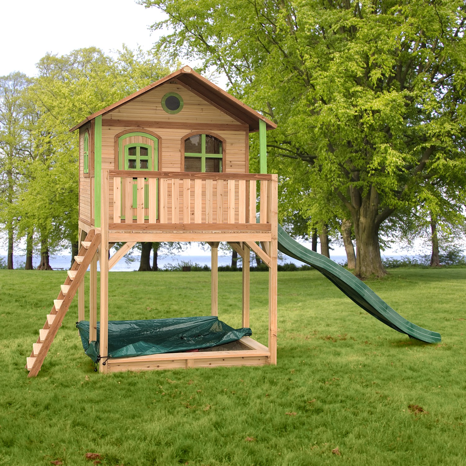 Axi Spielhaus Andy Braun/Grün mit Rutsche Grün 480 cm x 324 cm x 212 cm FSC®