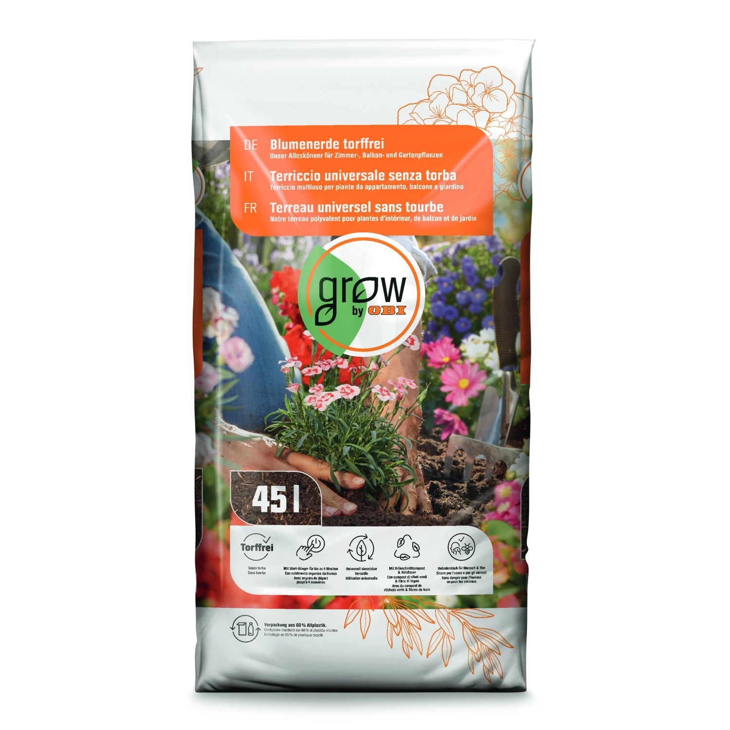 GROW by OBI Blumenerde Torffrei 2.295 l (51 x 45 l) 1 Palette