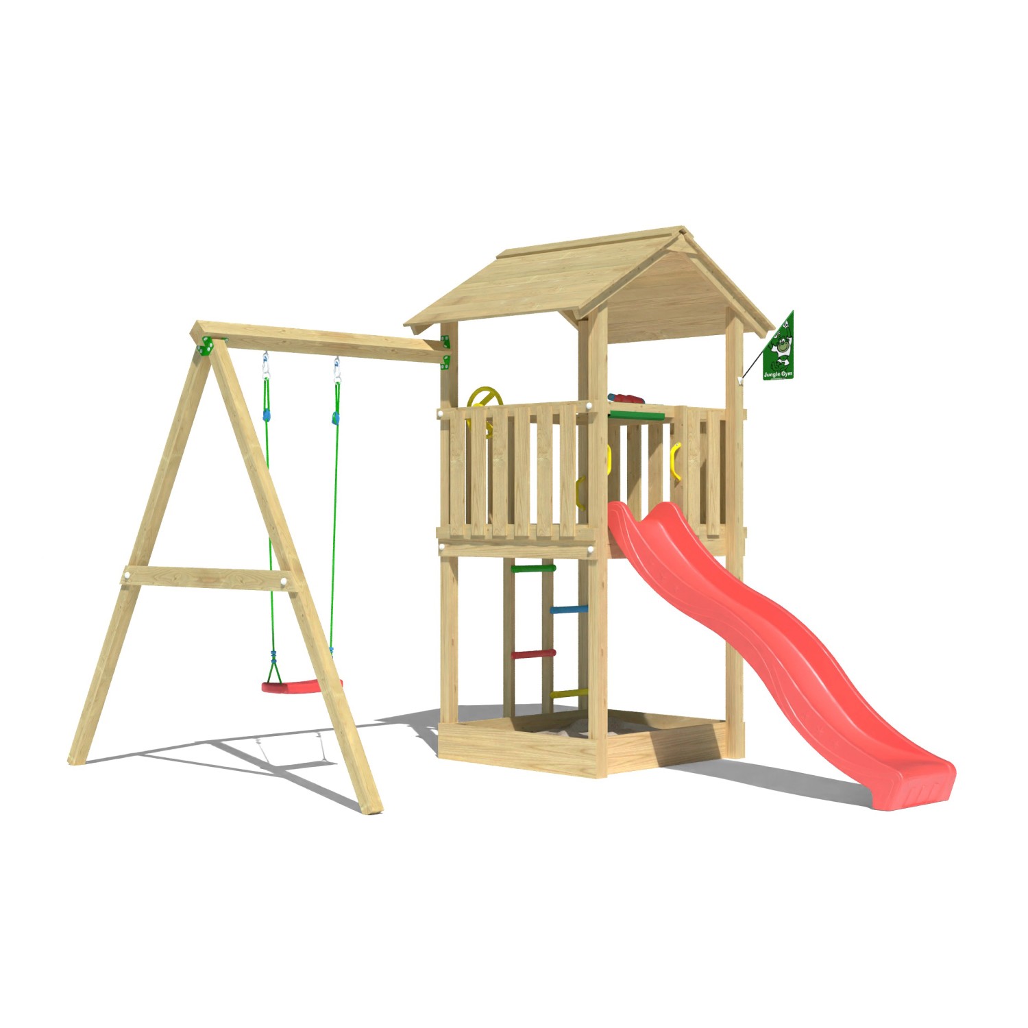 Jungle Gym Spielturm Beacon Holz mit Einzelschaukel Rutsche Rot