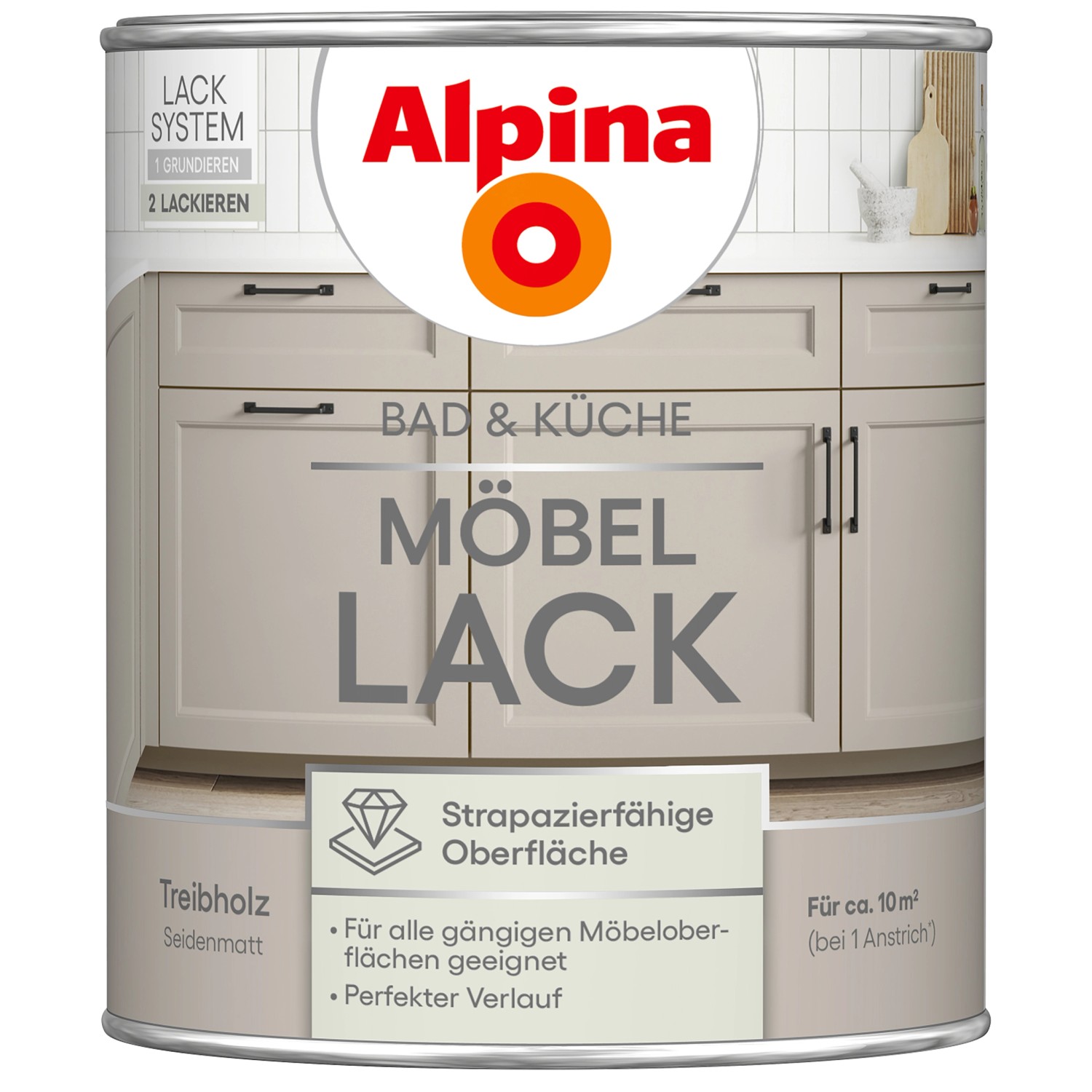 Alpina Möbel-Lack Bad & Küche Treibholz Seidenmatt 750 ml