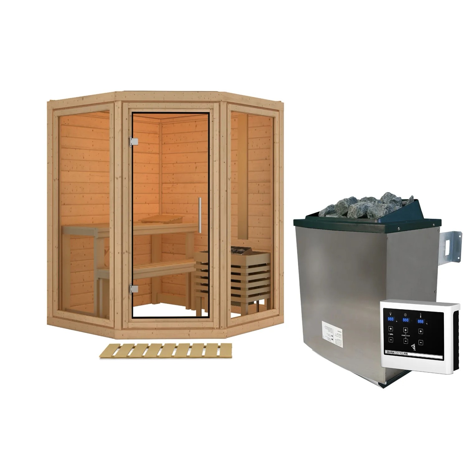 Karibu Sauna Ebba mit Ofen 9 kW Extern Naturbelassen
