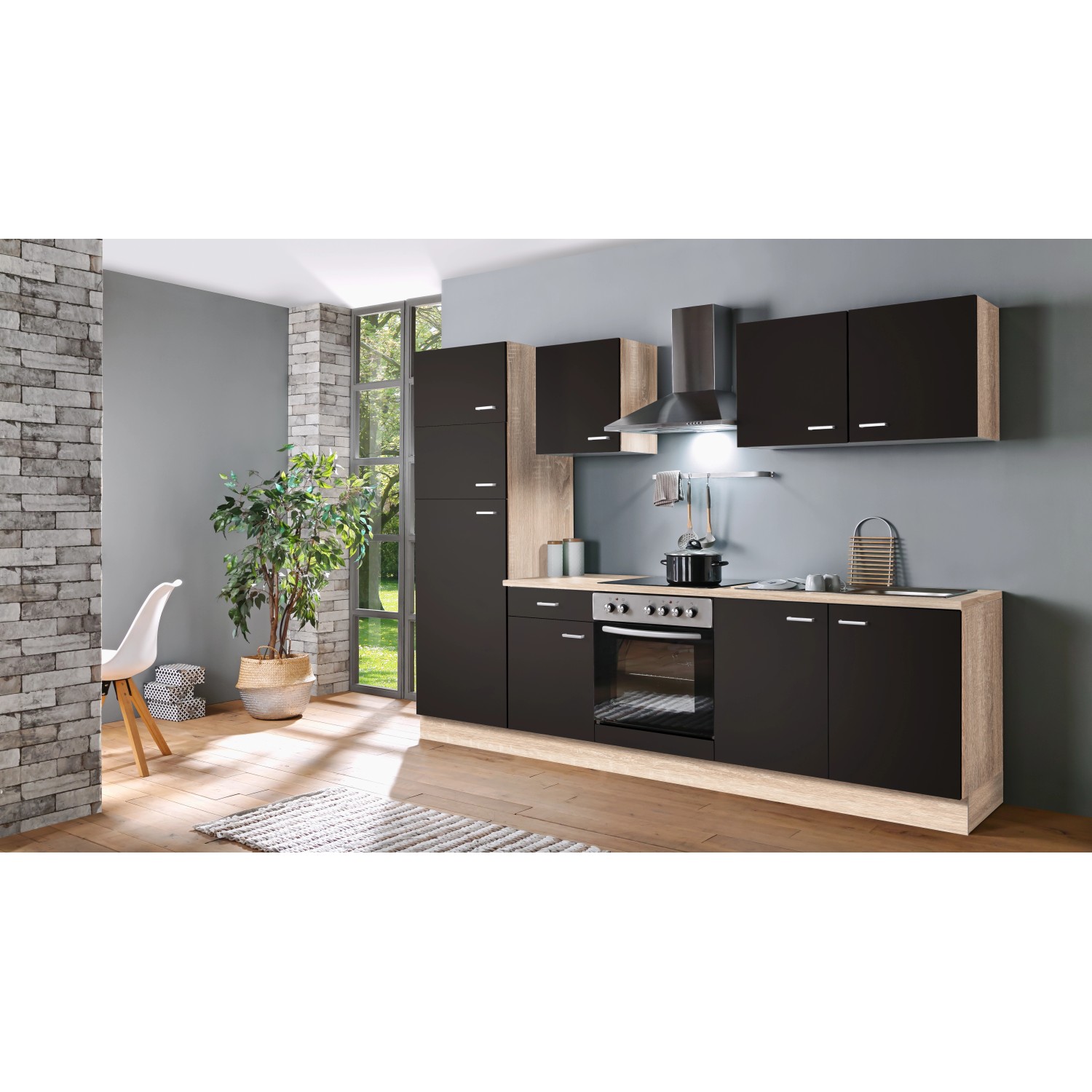 Menke Küchenzeile Classic 270 cm Lava Matt-Sonoma Eiche Nachbildung