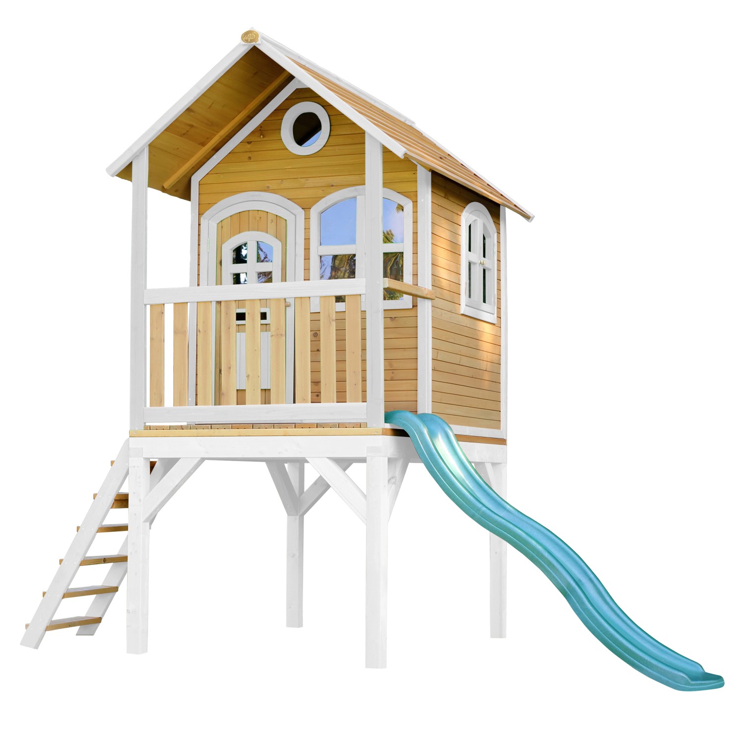 Axi Spielhaus Laura Braun und Weiß mit Rutsche Grün 318 x 272 x 191 cm FSC®