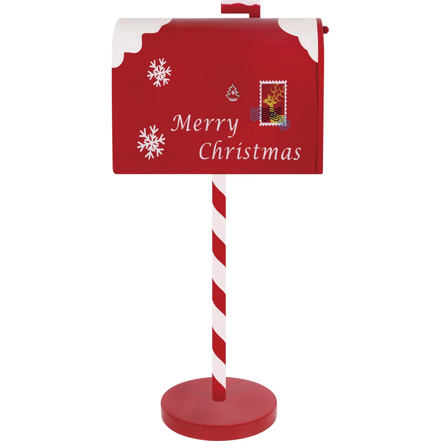 Metall-Briefkasten Rot-Weiß Merry Christmas 22 cm x 15 cm x 48 cm