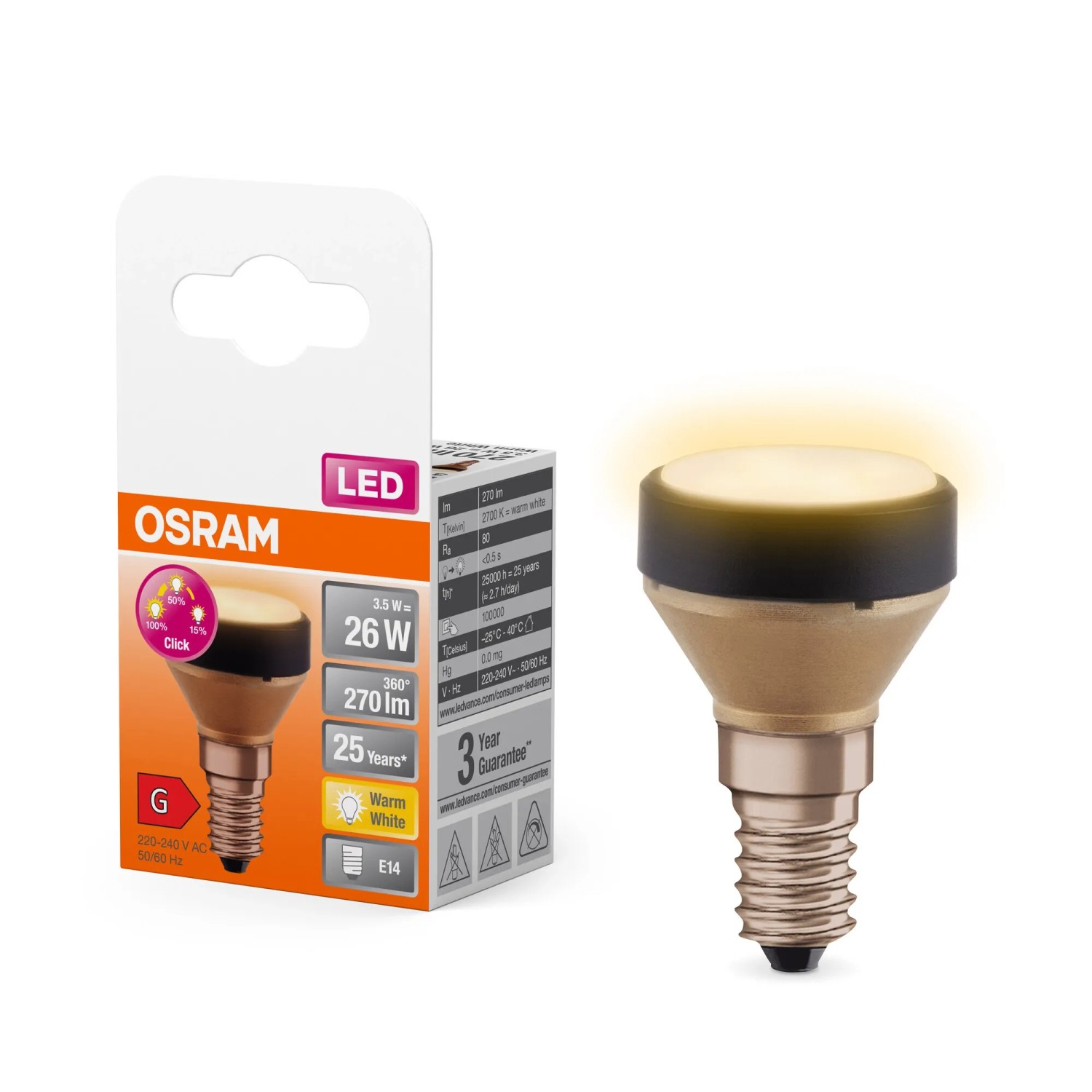 Osram LED-Lampe E14 Star Flat 3.5 W 2.700 K Dimmbar 5,4 cm x Ø 3,5 cm