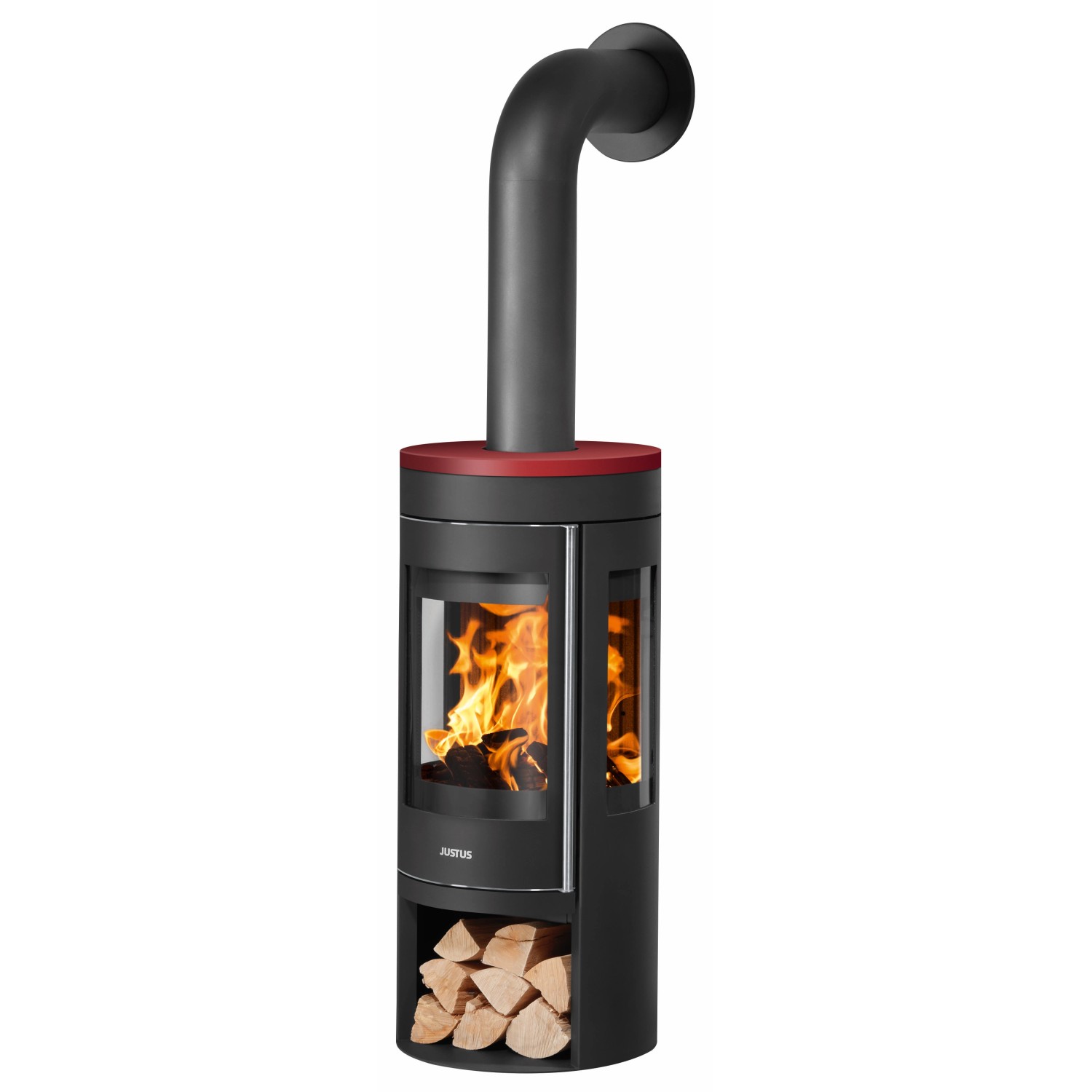 Justus Kaminofen Mino Trios 2.0 Stahl Schwarz Abdeckplatte Bordeaux 5 kW