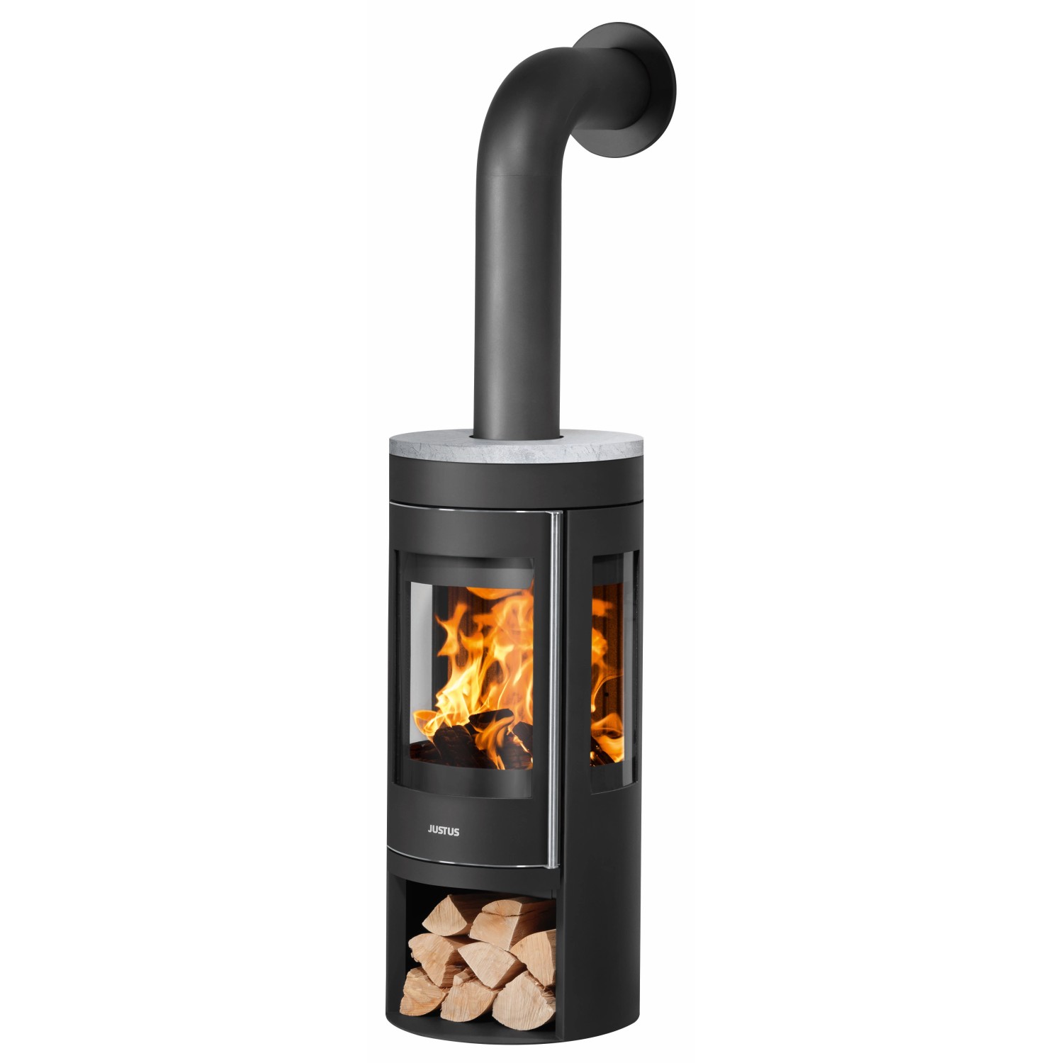Justus Kaminofen Mino Trios 2.0 Stahl Schwarz mit Speckstein Grau 5 kW