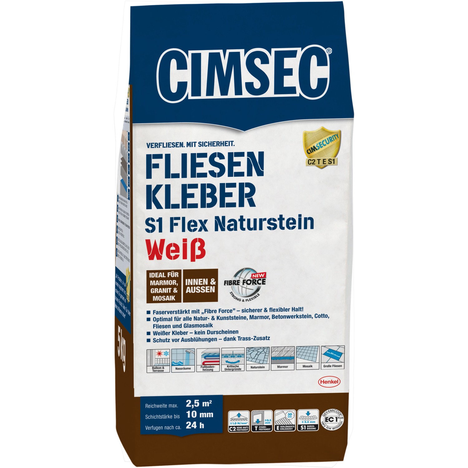 Cimsec Fliesenkleber S1 Flex Naturstein Fibre Force Weiß 5 kg