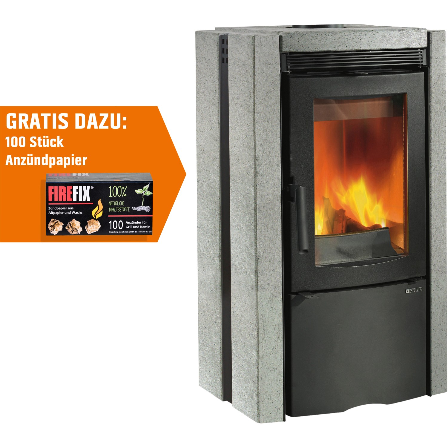 Firefix Kaminofen Ester Naturstein Schwarz-Grau 7,5 kW EEK: A