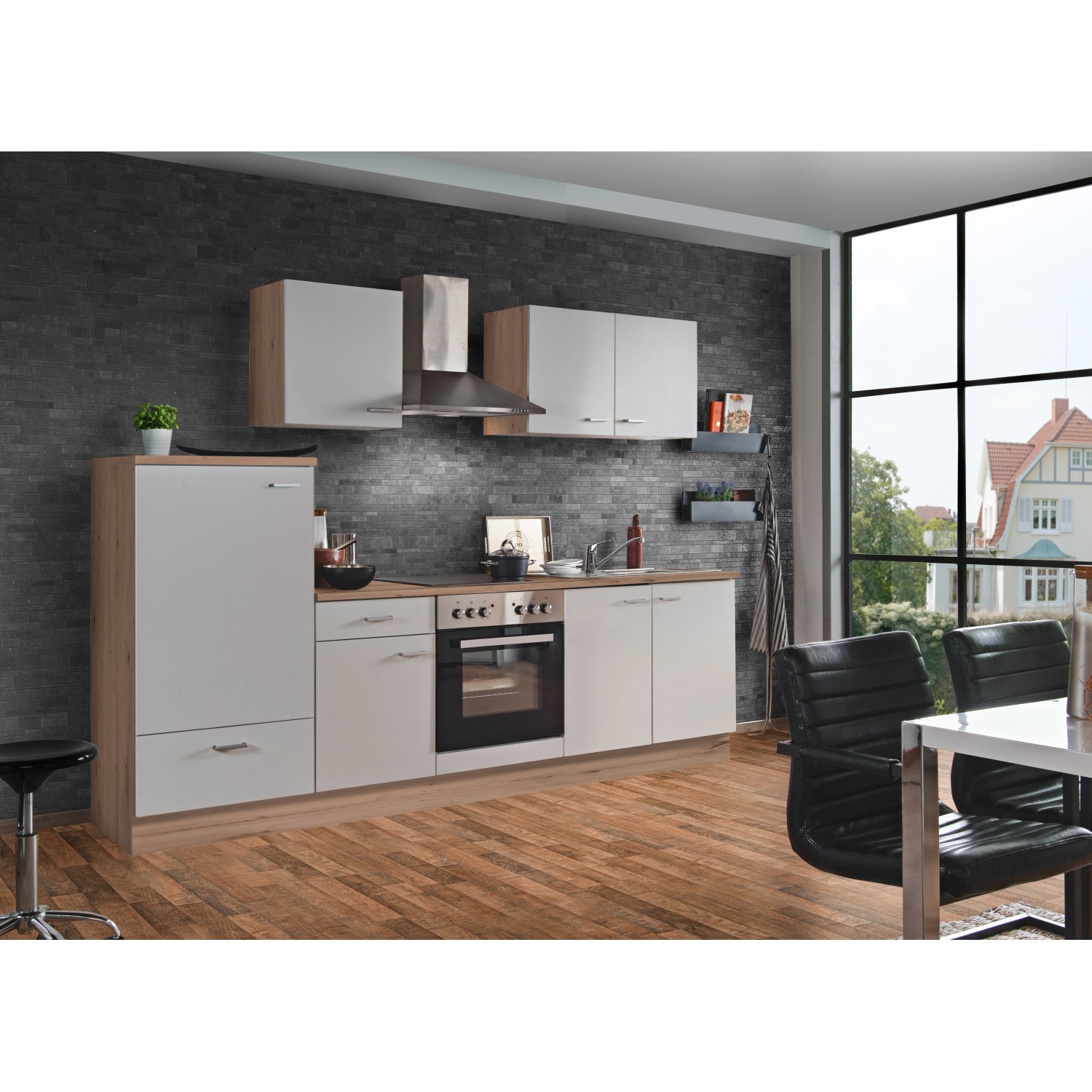 Menke Küchenzeile Artisan Classic 270 cm Weiß Artisan-Eiche Nachbildung