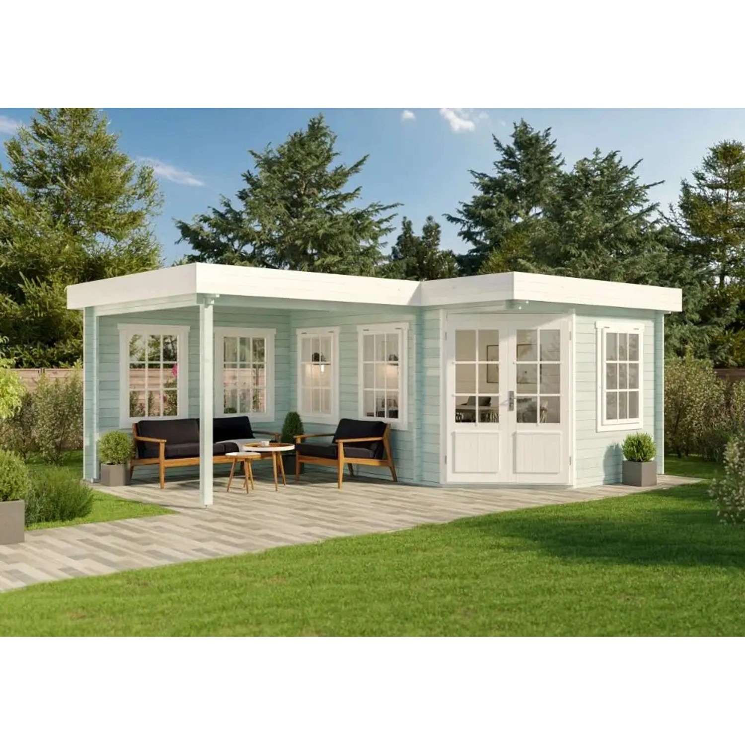 Alpholz 5-Eck Gartenhaus Pepe Flachdach Imprägniert 422 cm x 276 cm