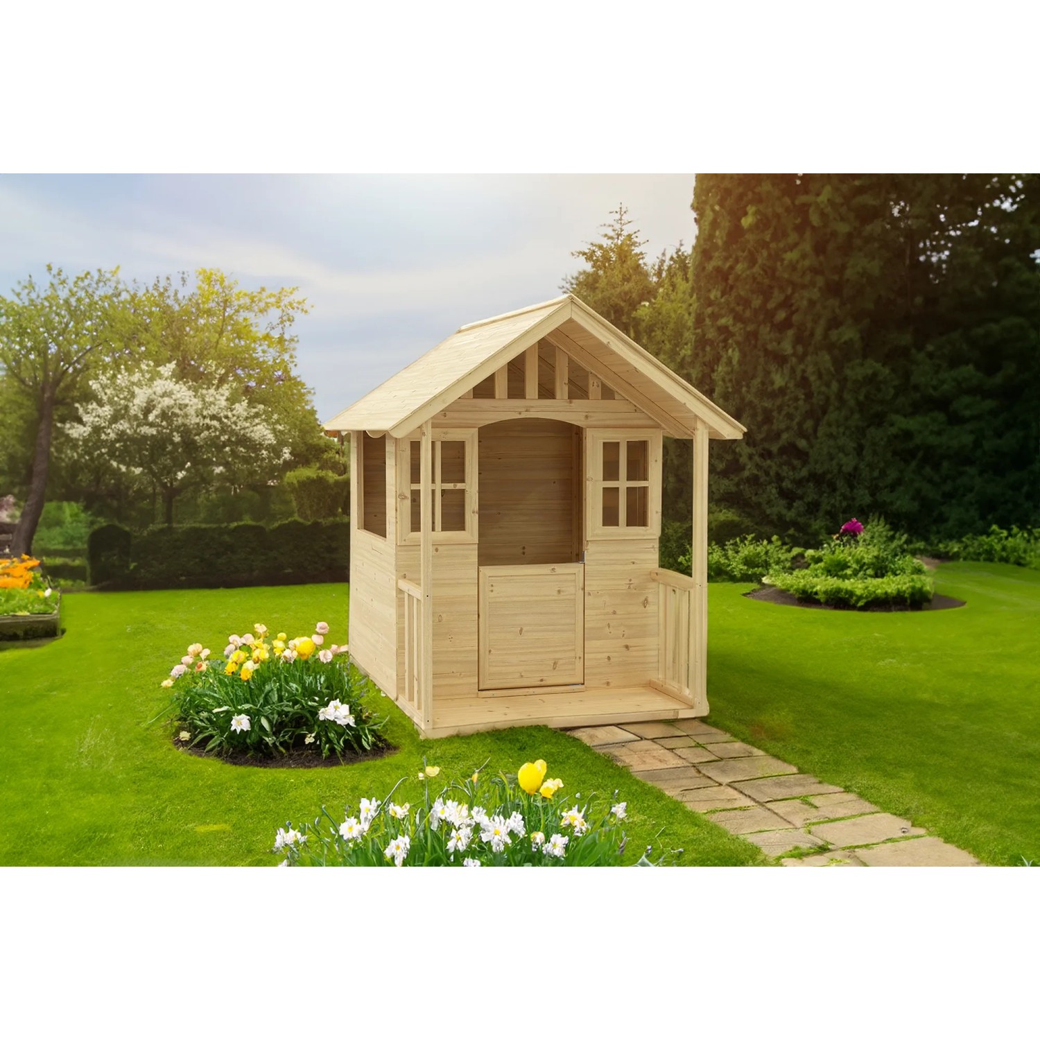 Zwerkules Spielhaus Villa 137 cm x 121 cm x 140 cm Natur FSC®