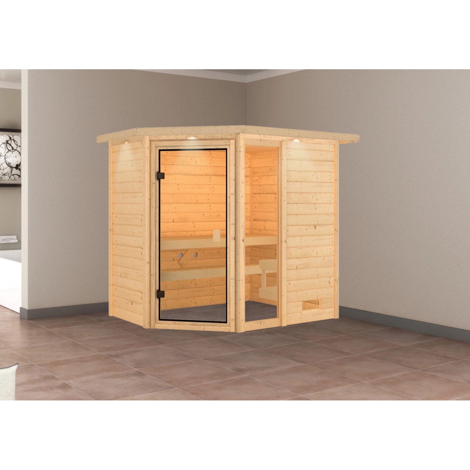 Karibu Sauna Jada LED-Dachkranz Natur