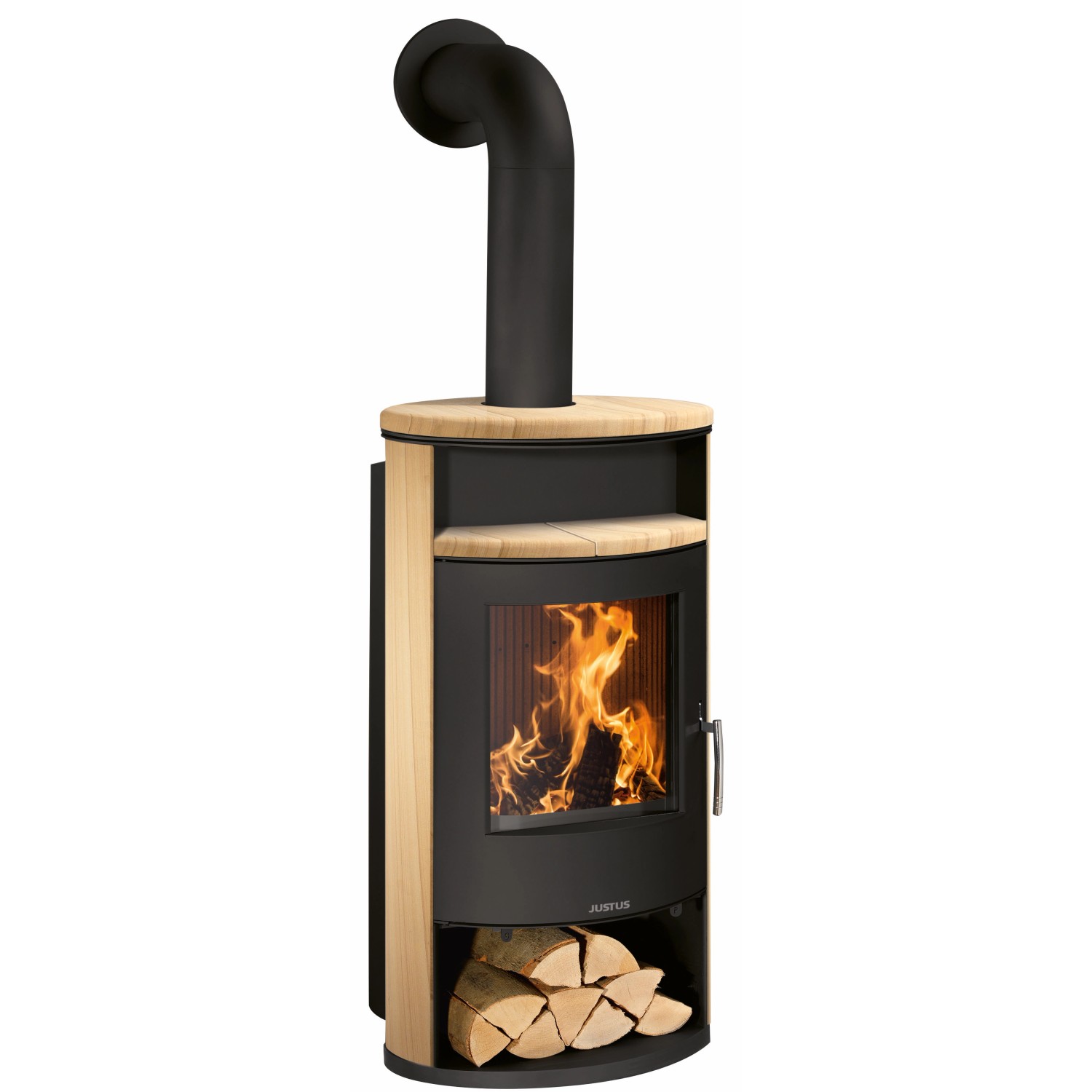 Justus Kaminofen Island Aqua Schwarz 10 kW Sandsteinverkleidung