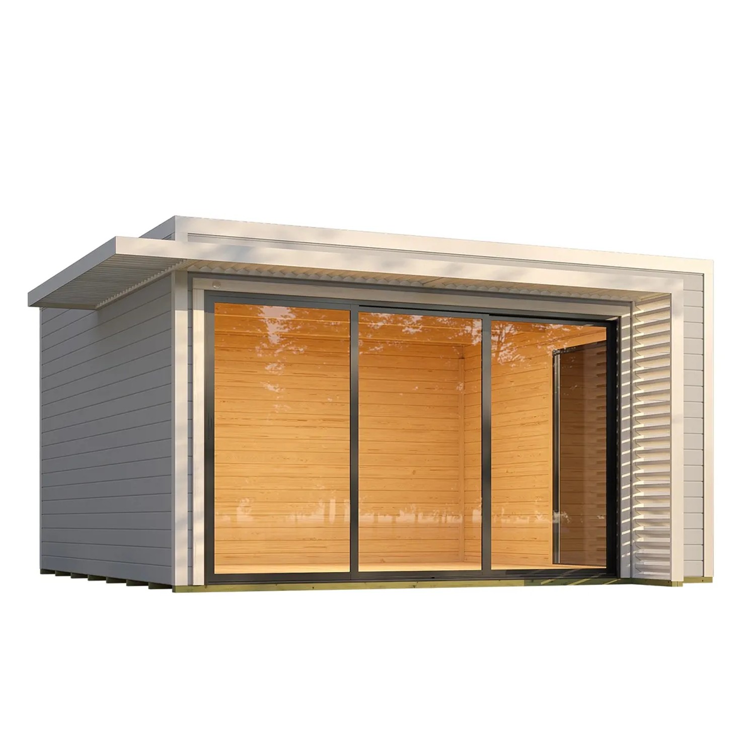 Weka Gartenhaus Amberley Schiebetür 2 Fenster Grau-Weiß 400 cm x 400 cm