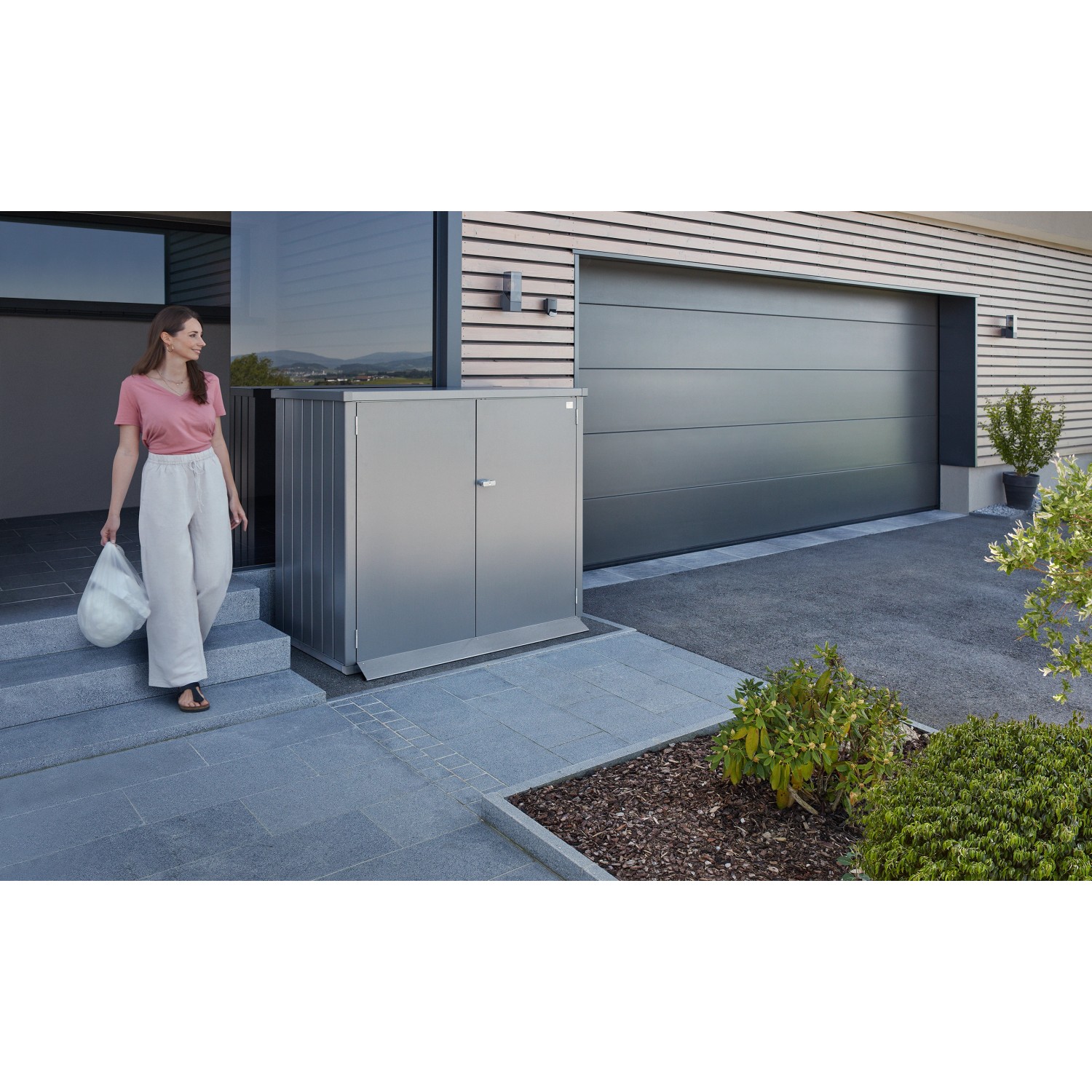 Biohort Mülltonnenbox Alex Duo 129 cm x 147 cm x 88 cm Quarzgrau-Metallic