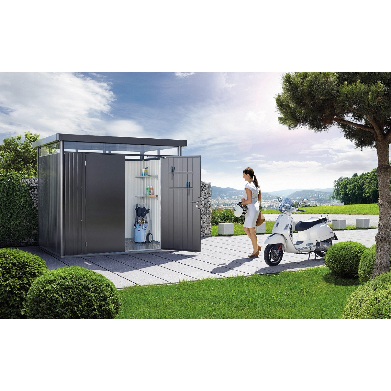 Biohort Metall-Gerätehaus HighLine Dunkelgrau-Metallic 6,6 m² Doppeltür