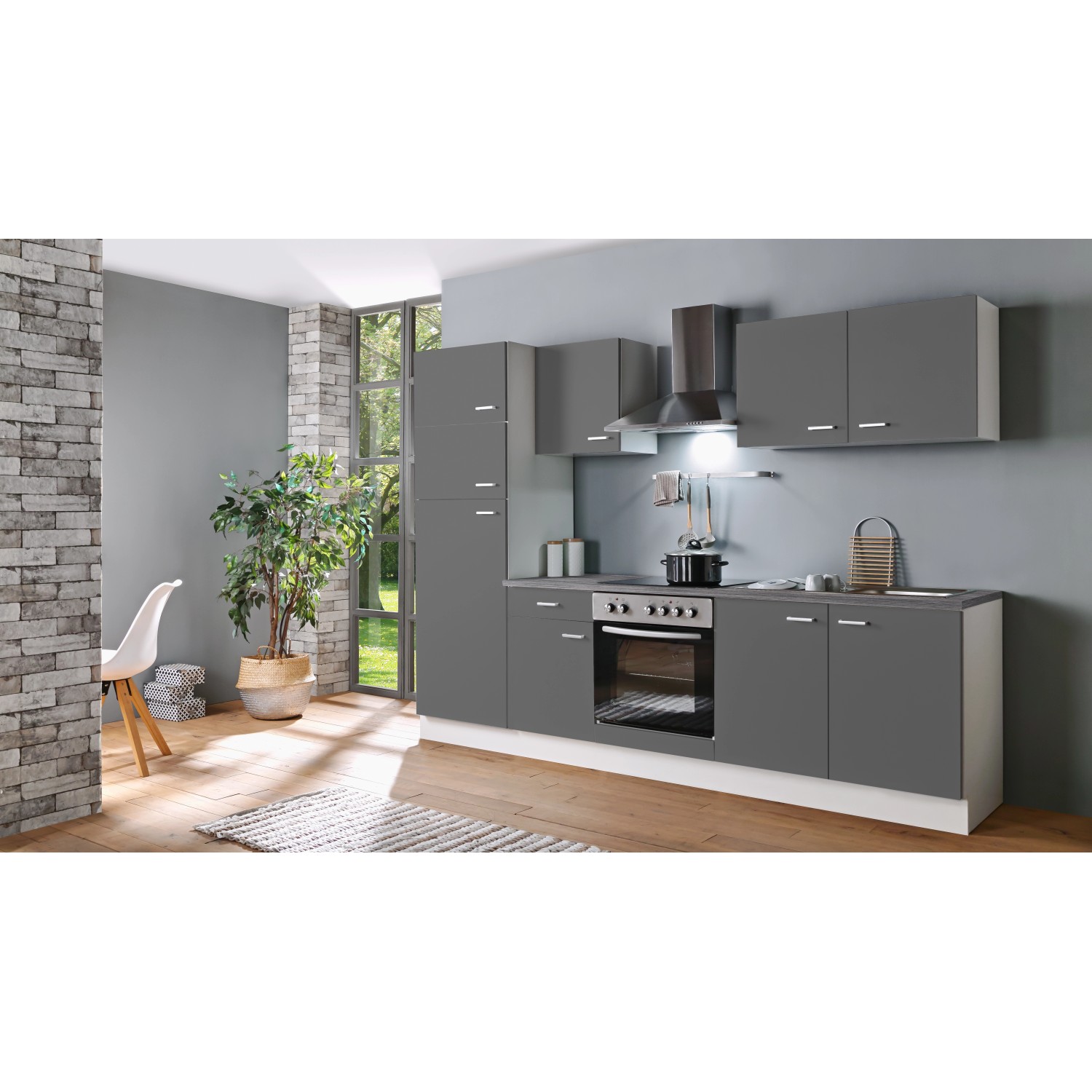 Menke Küchenzeile White Classic 270 cm Graphit-Weiß