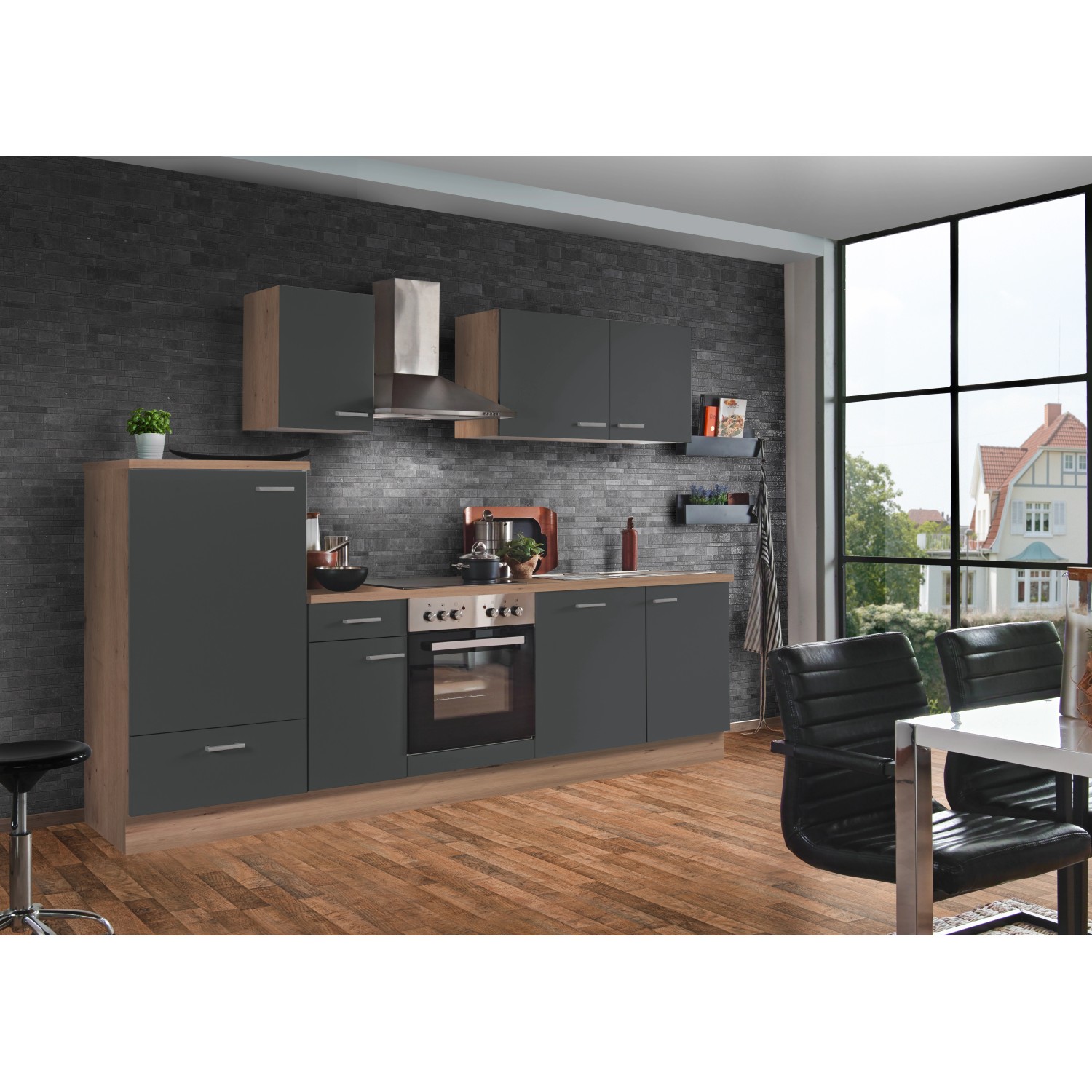 Menke Küchenzeile Artisan Classic 270 cm Graphit Artisan-Eiche Nachbildung