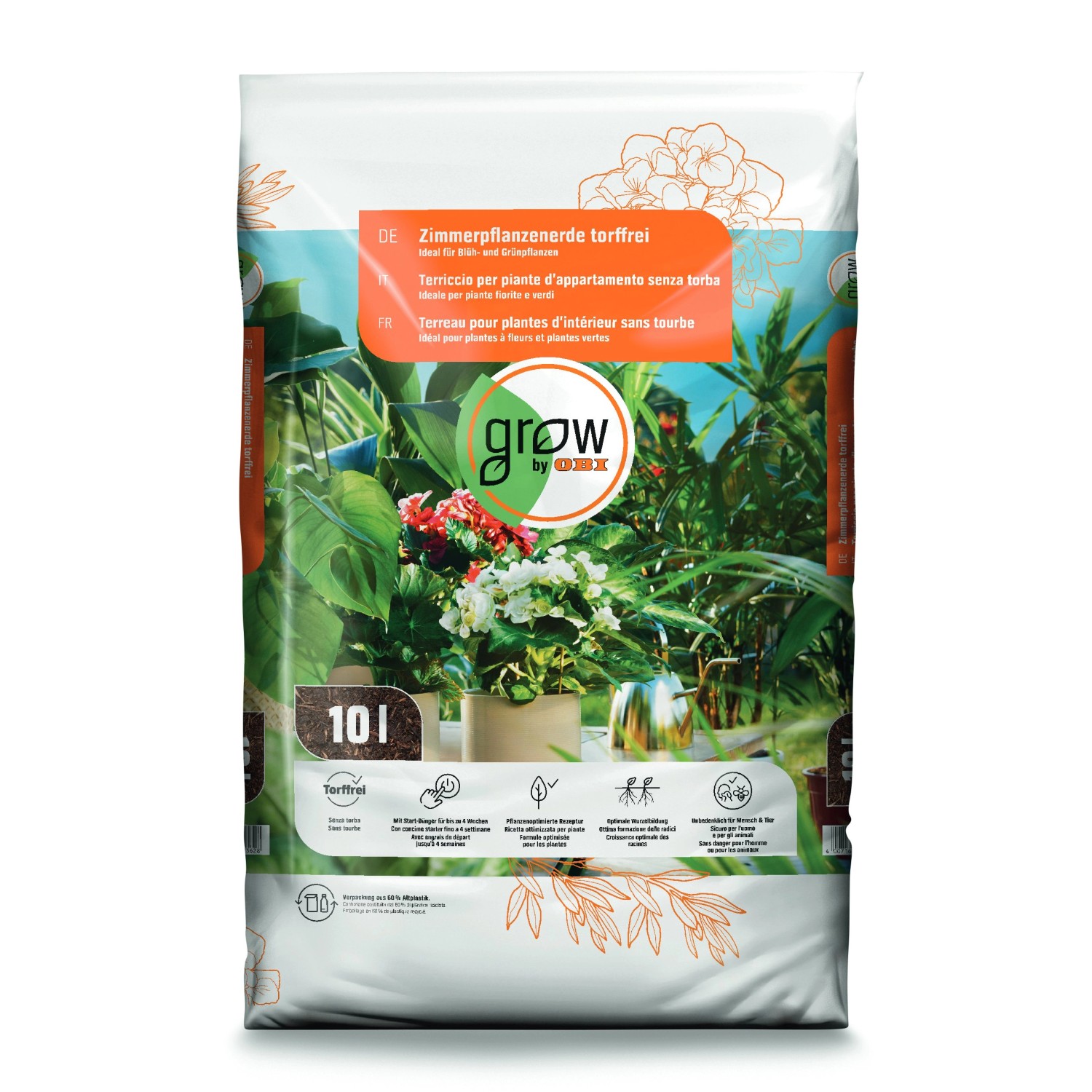 GROW by OBI Zimmerpflanzenerde torffrei 600 l (60 x 10 l) 1 Palette