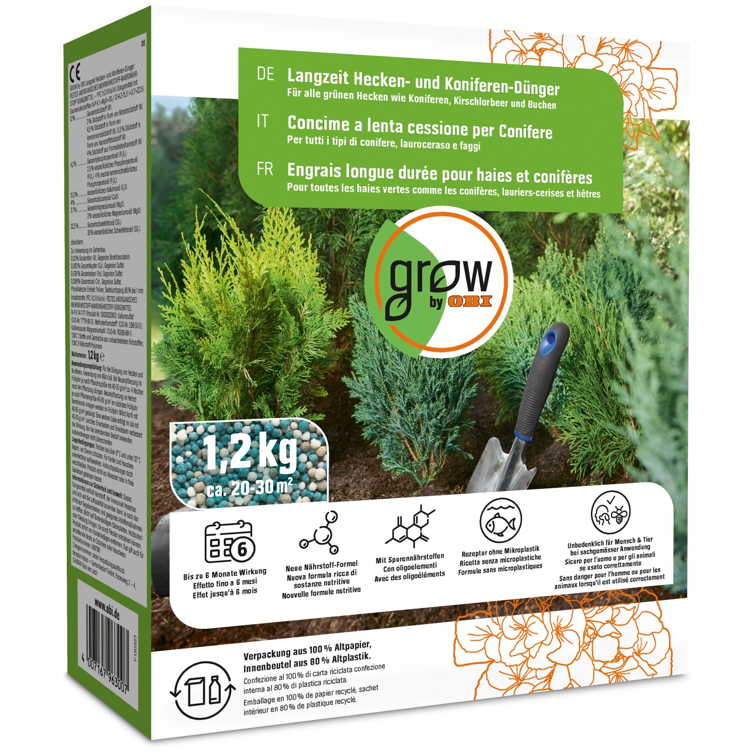 GROW by OBI Langzeit Hecken- und Koniferen-Dünger, 1,2 kg