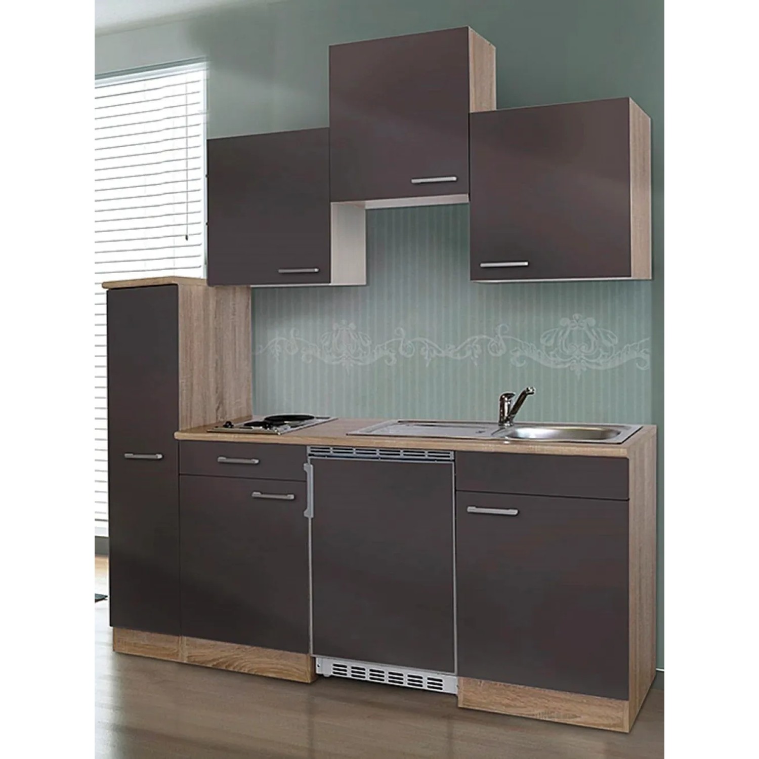 Respekta Küchenzeile KB180ESGC 180 cm Grau-Eiche Sonoma Sägerau Nachbildung
