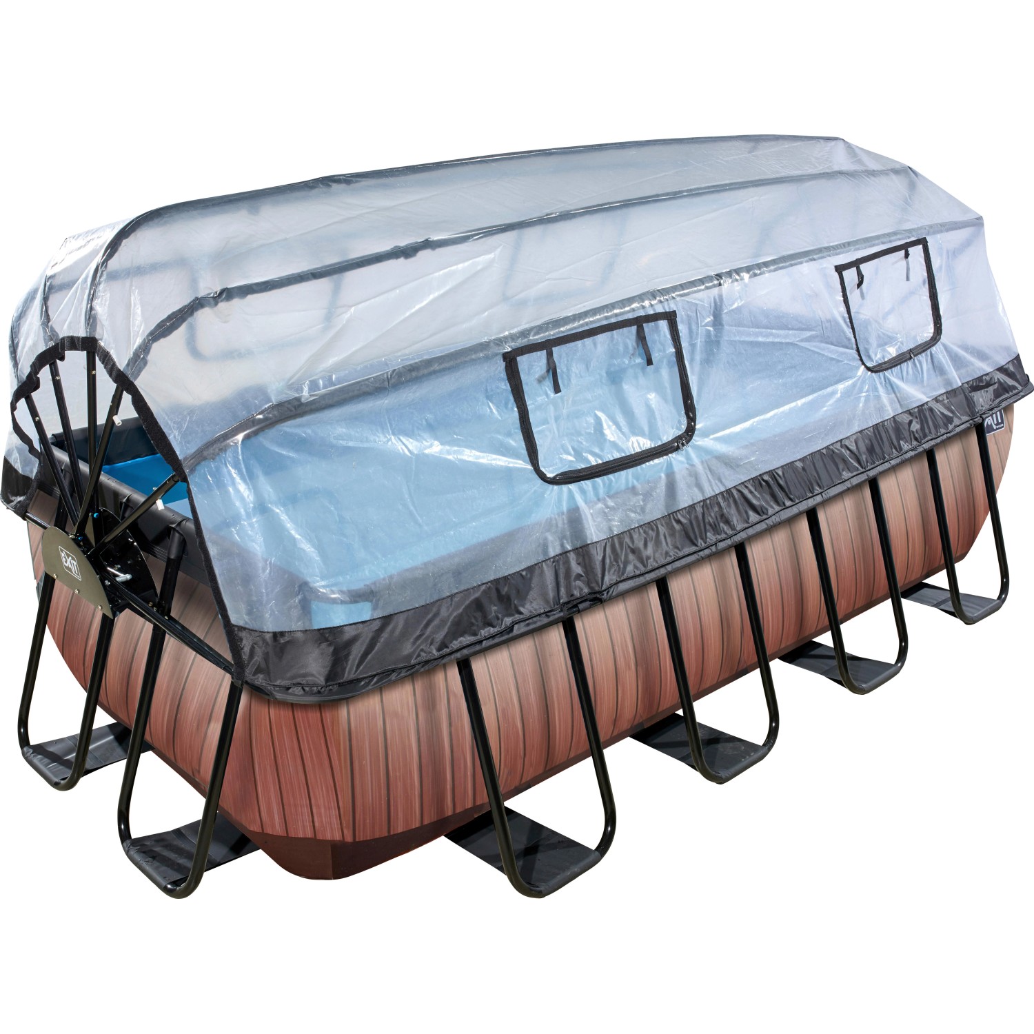 EXIT Wood Pool Braun 400x200x100cm m. Sandfilterpumpe, Abdeckung, Wärmepumpe
