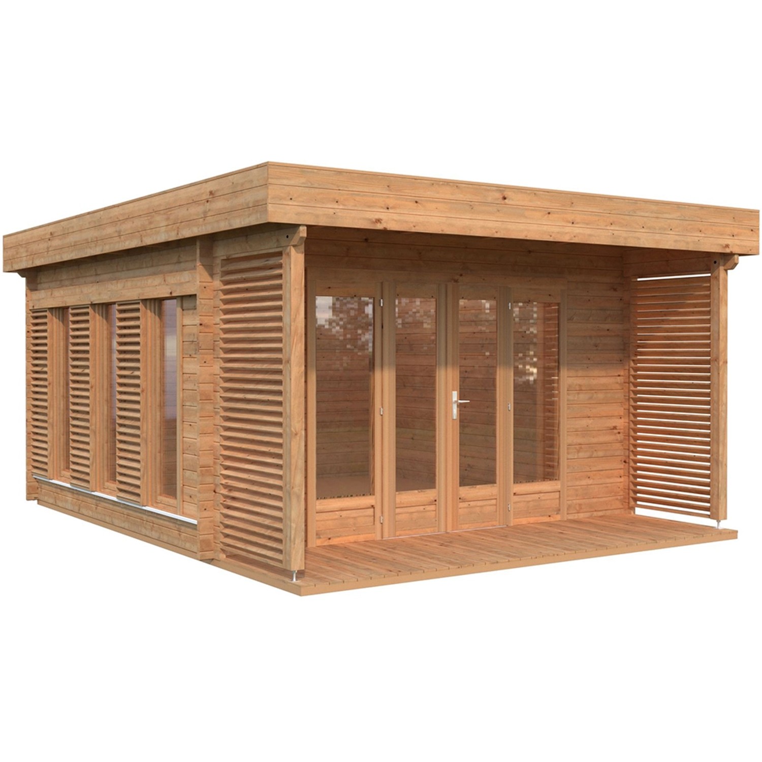 Palmako Caroline Holz-Gartenhaus Braun Flachdach Tauchgrundiert 434 cm x 390 cm