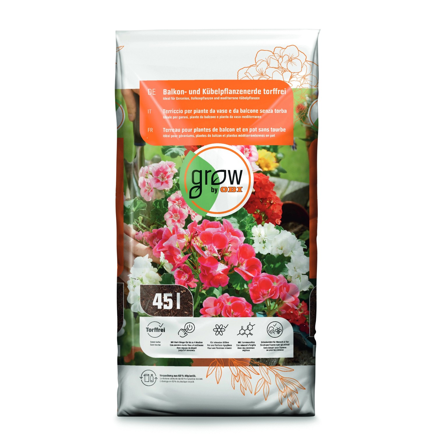 GROW by OBI Balkon- und Kübelpflanzenerde torffrei 2.295 l (51 x 45 l) 1 Palette