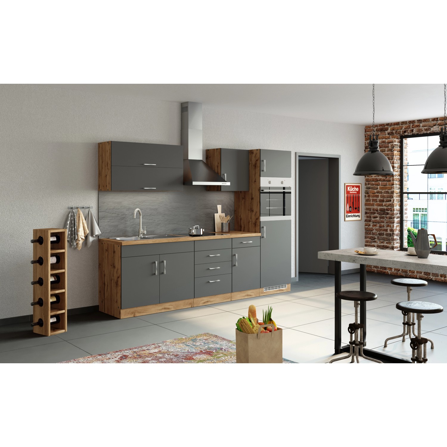 Held Möbel Küchenzeile Sorrento 270 cm Anthr.-Wotaneiche ohne E-Geräte