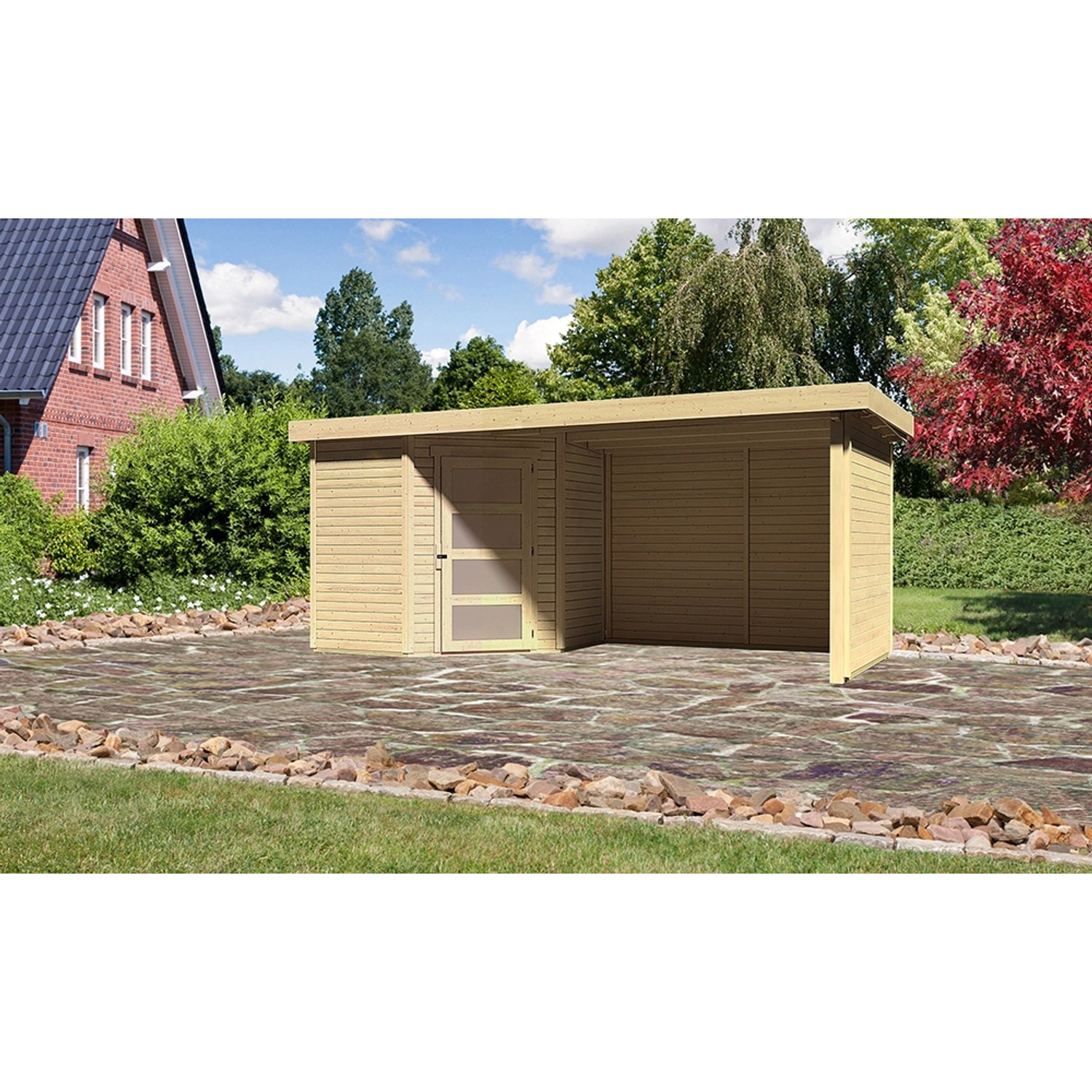 Karibu Holz-Gartenhaus Linköbing Natur Flachdach Unbehandelt 209 cm x 213 cm