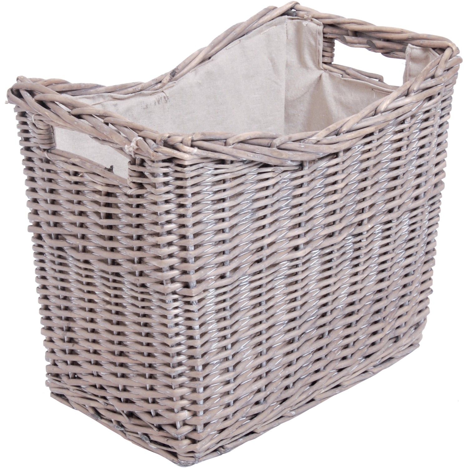 Weidenkorb mit heller Stoffeinlage in Grau