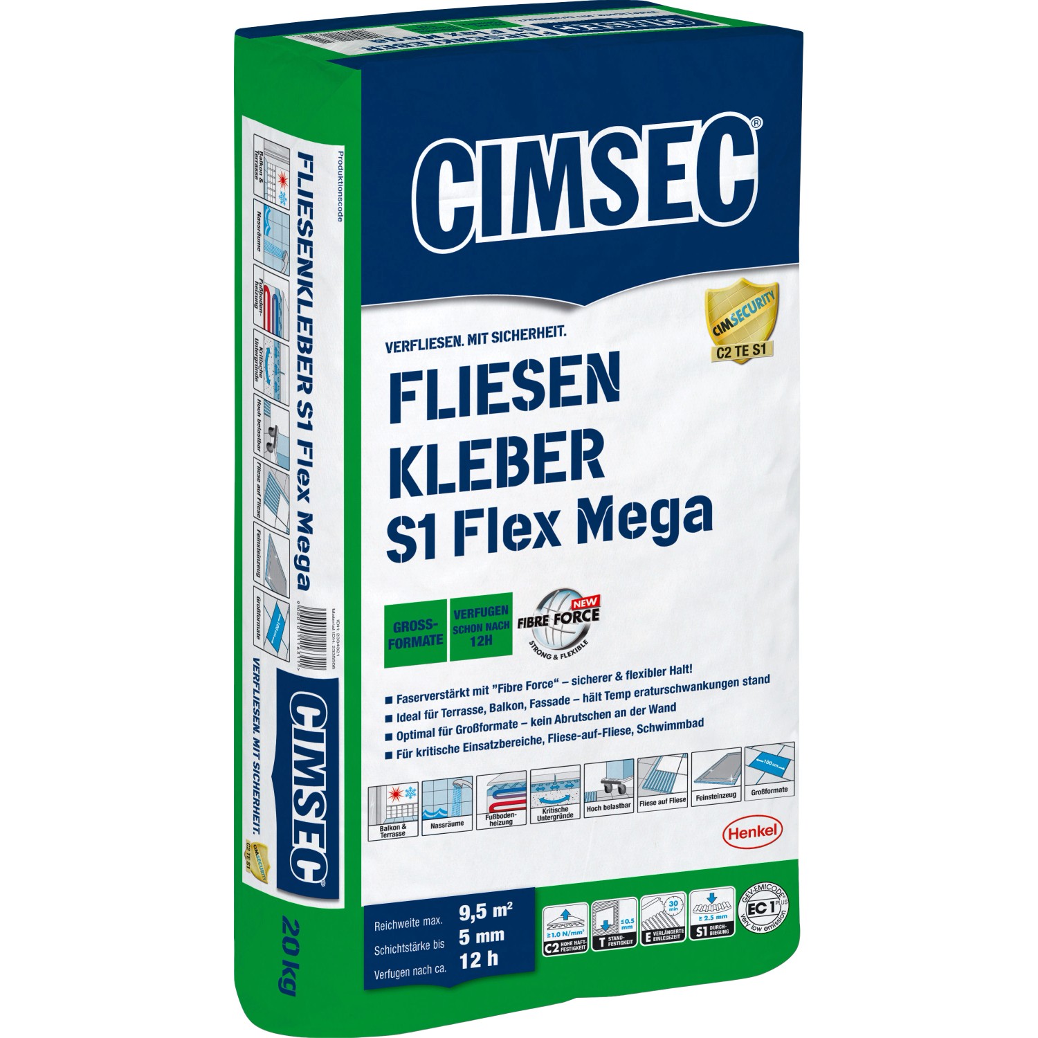 Cimsec Fliesenkleber S1 Flex Mega mit Fibre Force 20 kg