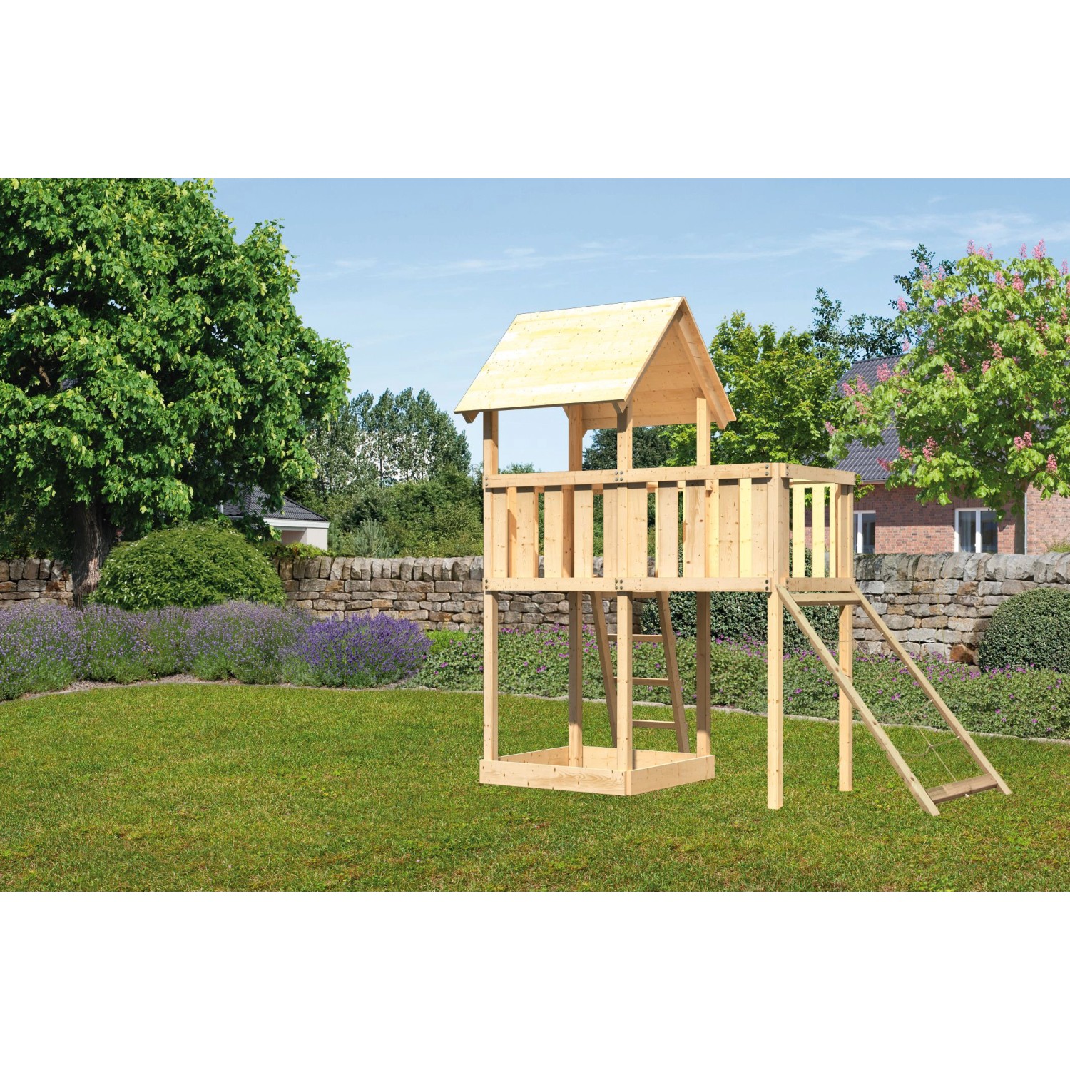 Karibu Spielturm Lotti mit Anbauplattform & Netzrampe