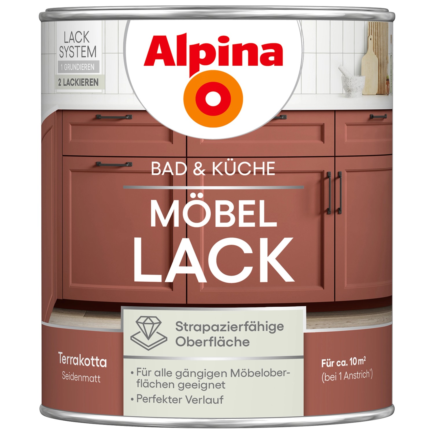 Alpina Möbel-Lack Bad & Küche Terrakotta Seidenmatt 750 ml