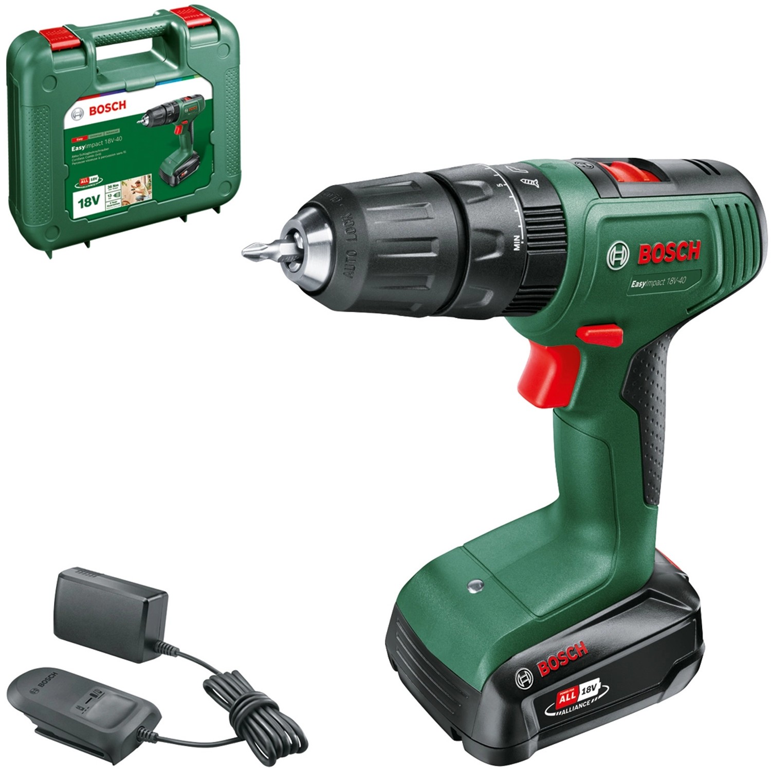 Bosch 18 V Akku-Schlagbohrschrauber EasyImpact 18V-40 inkl. 1 Akku 2 Ah & Koffer