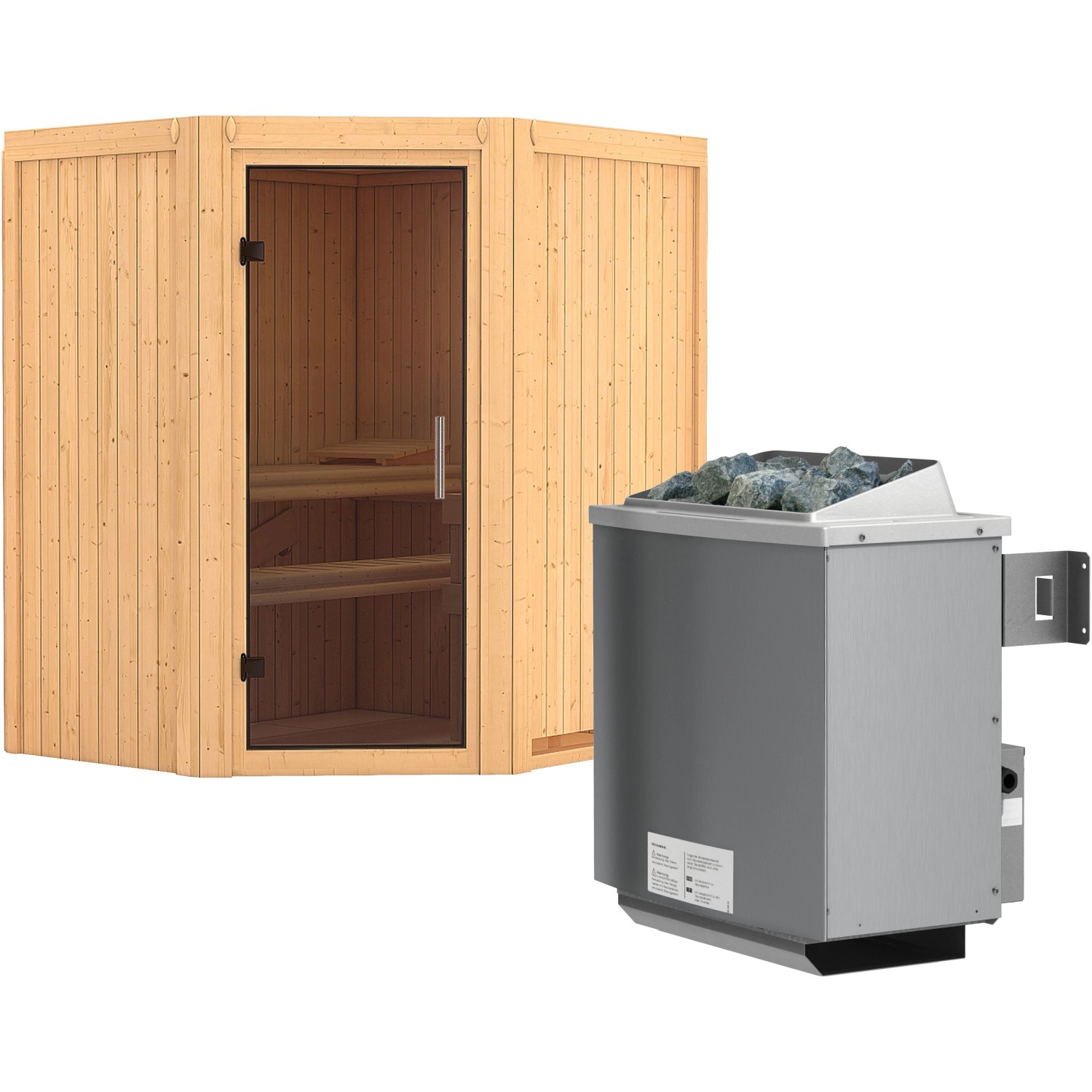 Karibu Sauna Tjorven + Ofen ext. Steuerung, Glastür Graphit
