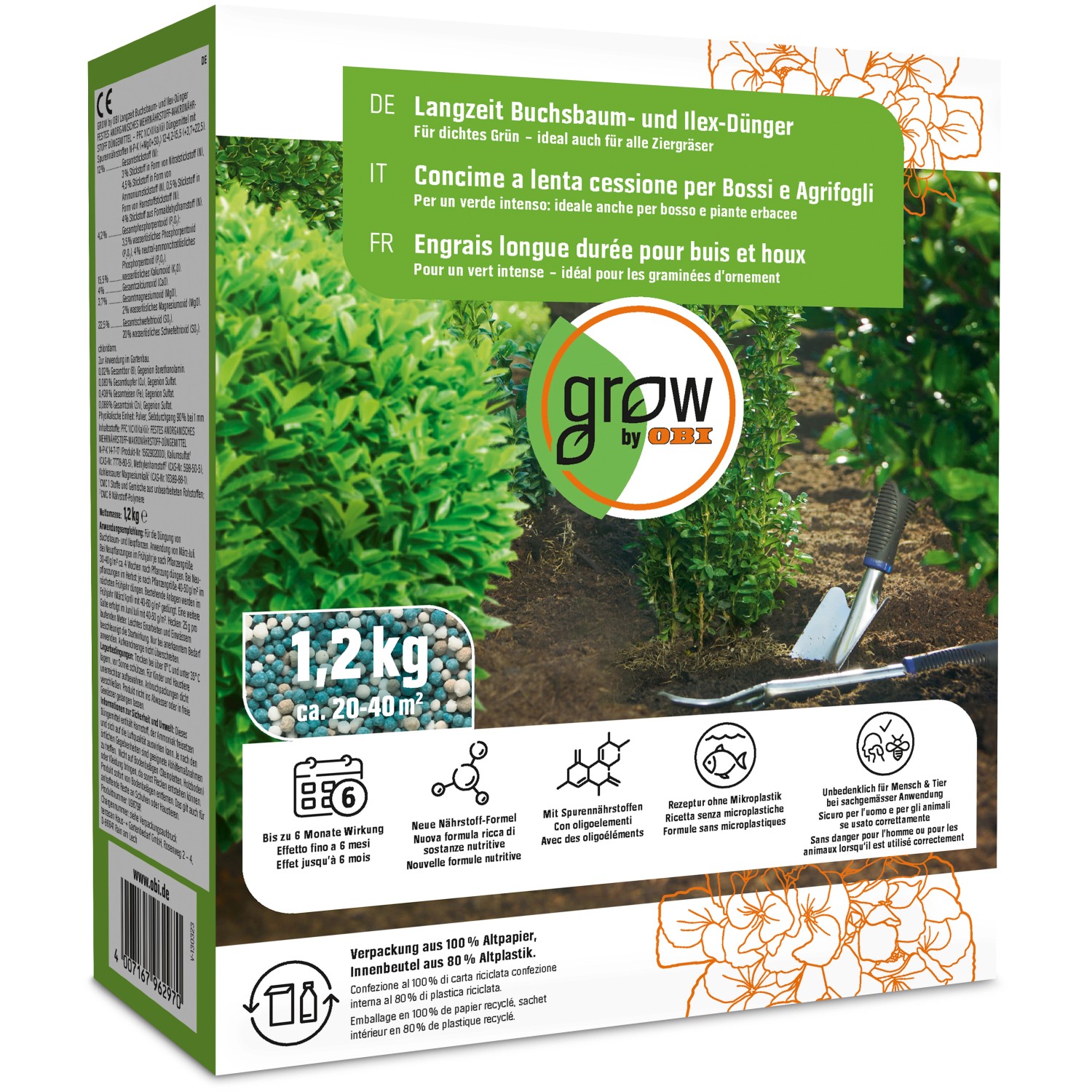 GROW by OBI Langzeit Buchsbaum- und Ilex-Dünger, 1,2 kg