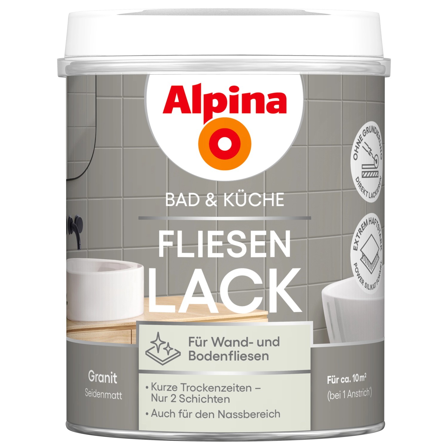 Alpina Fliesen-Lack Bad & Küche 2 Komponenten Granit Seidenmatt 750 ml
