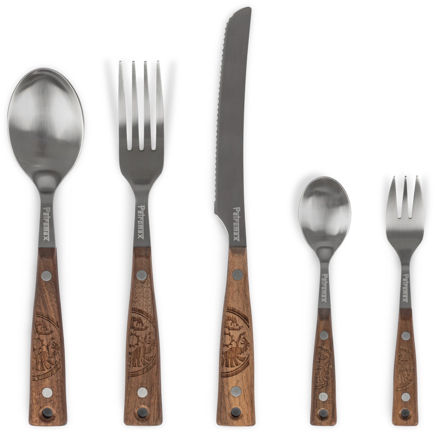 Petromax Camping Besteck Edelstahl Holzgriff 5-teilig