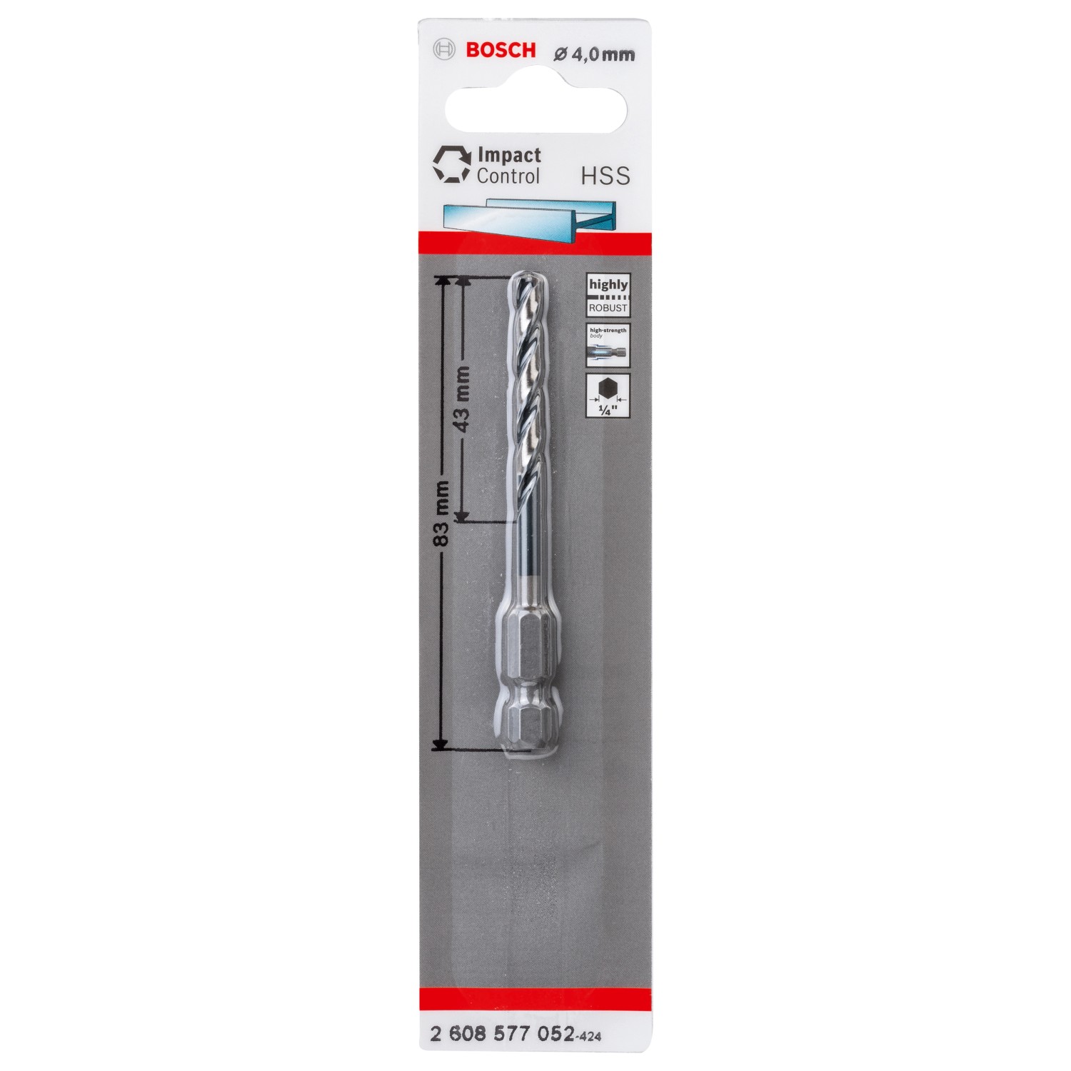 Bosch HSS-Spiralbohrer Impact Control 4 mm x 83 mm x 43 mm