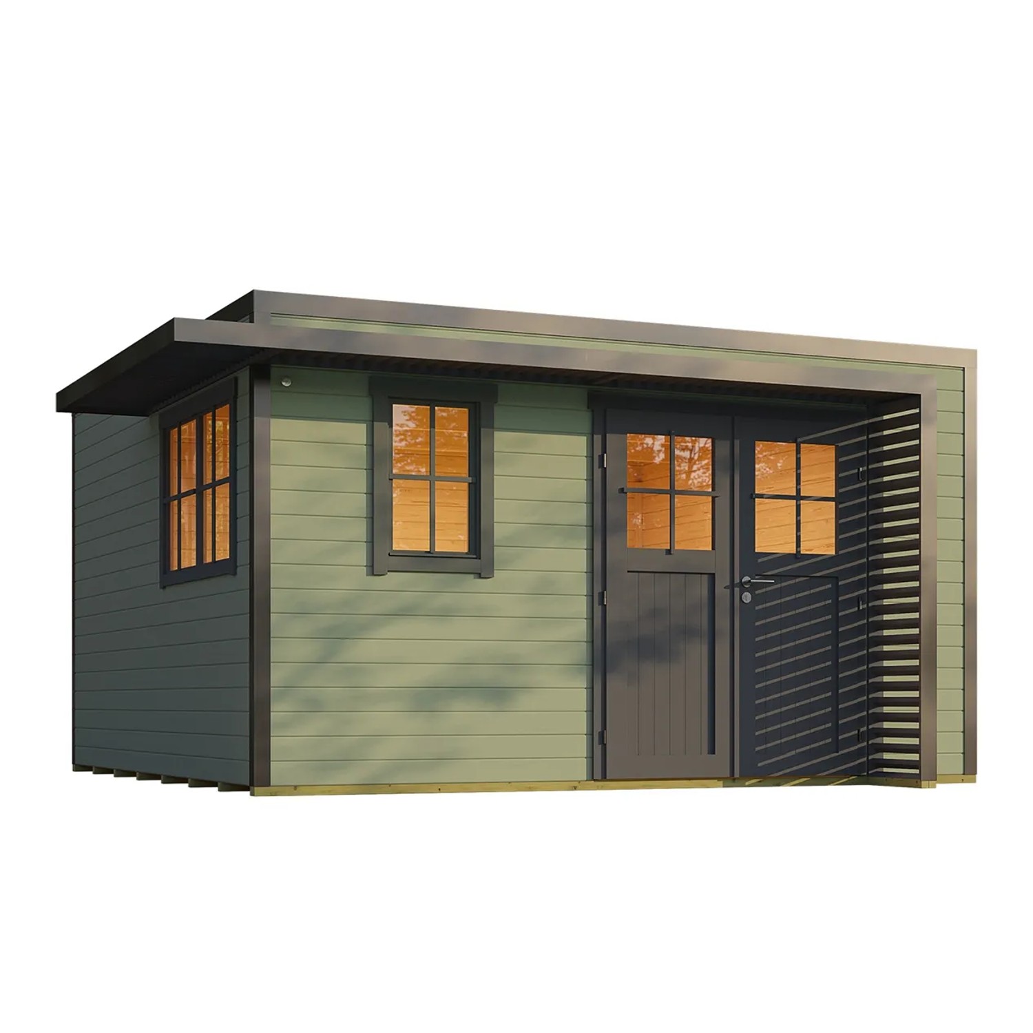 Weka Gartenhaus Amberley Tür 2 Fenster Graugrün/Anthrazit 400 cm x 400 cm