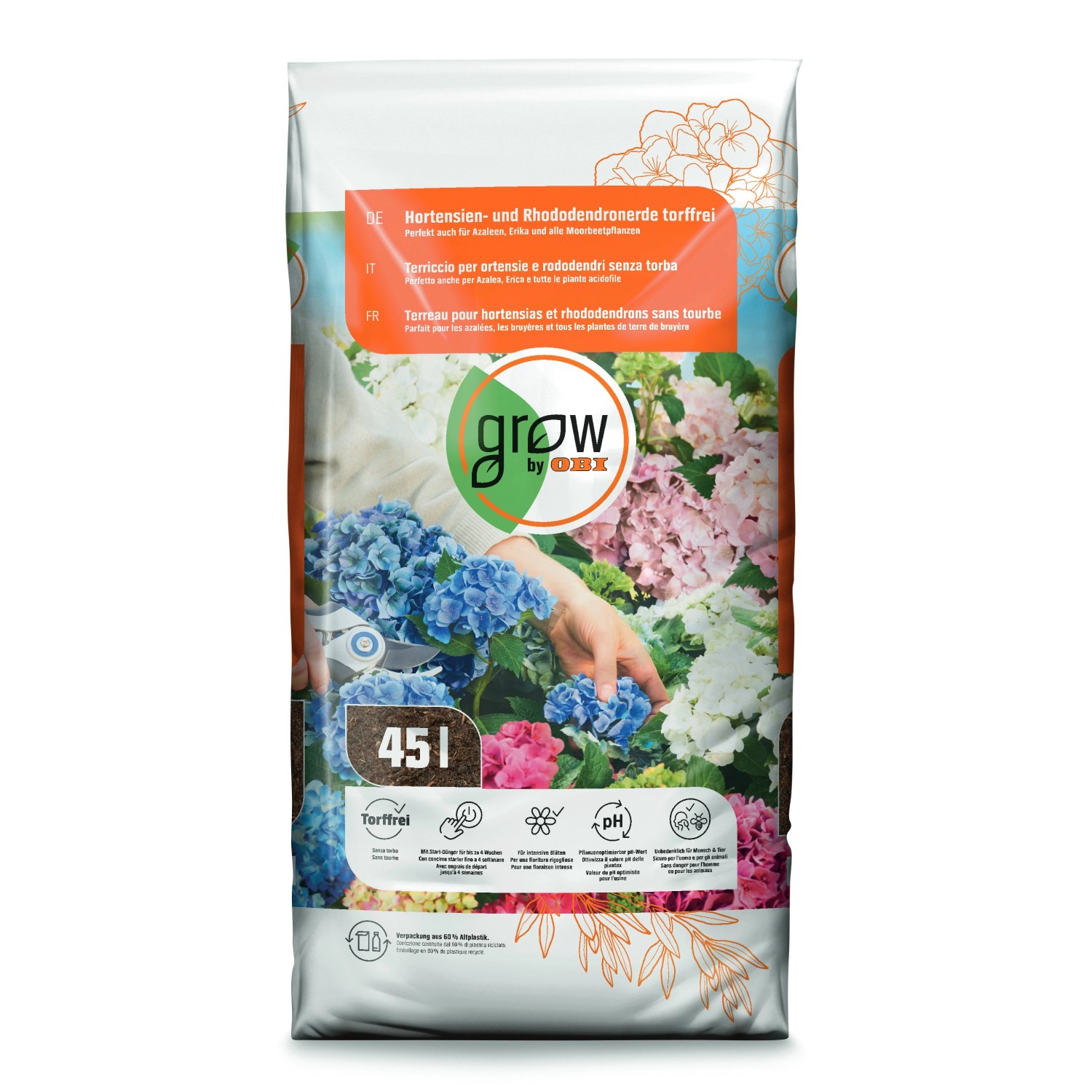 GROW by OBI Hortensien- und Rhododendronerde torffrei (51 x 45 l) 1 Palette