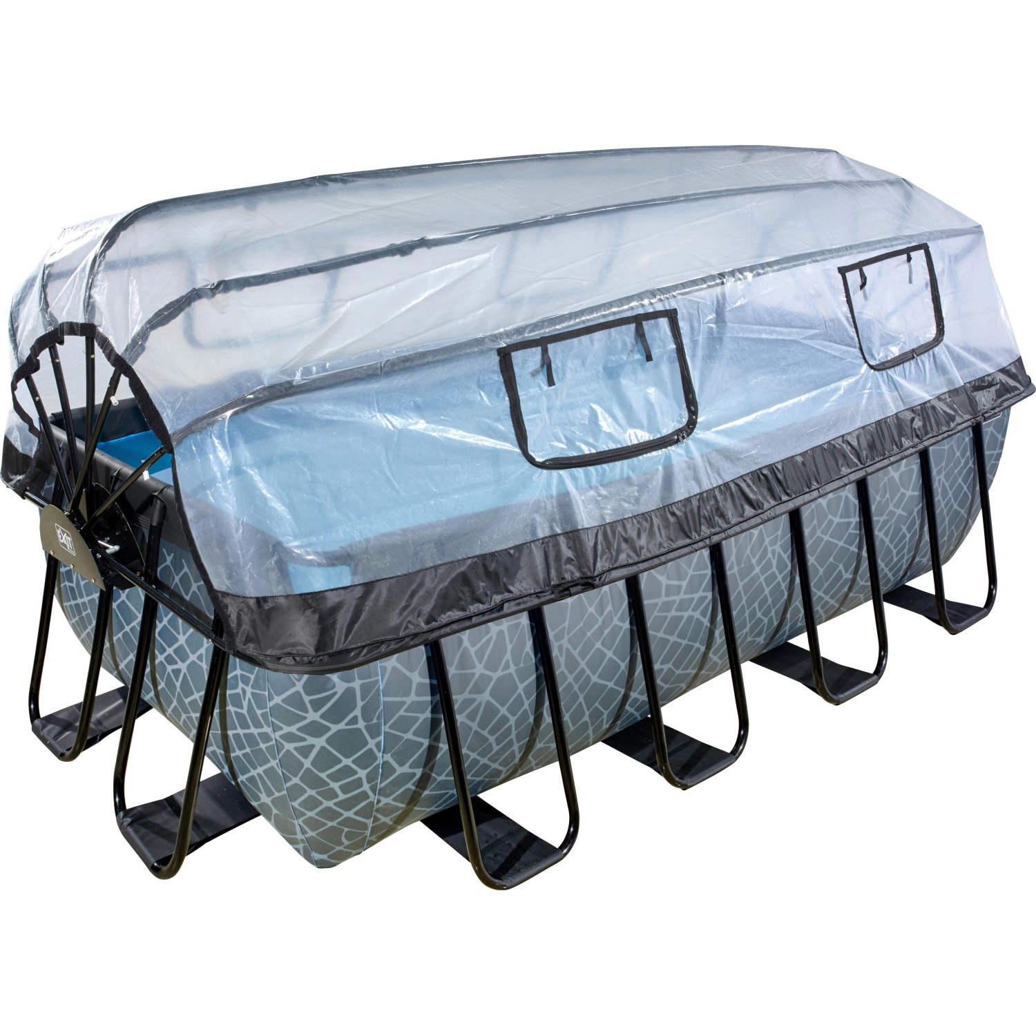 EXIT Stone Pool Grau 400 x 200 x 122 cm m. Sandfilterp., Abdeckung u. Wärmepumpe